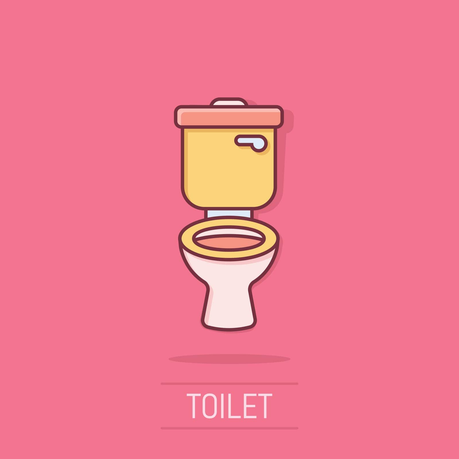 Toilet bowl icon in comic style. Hygiene cartoon vector illustration on isolated background. WC restroom splash effect sign business concept. by LysenkoA