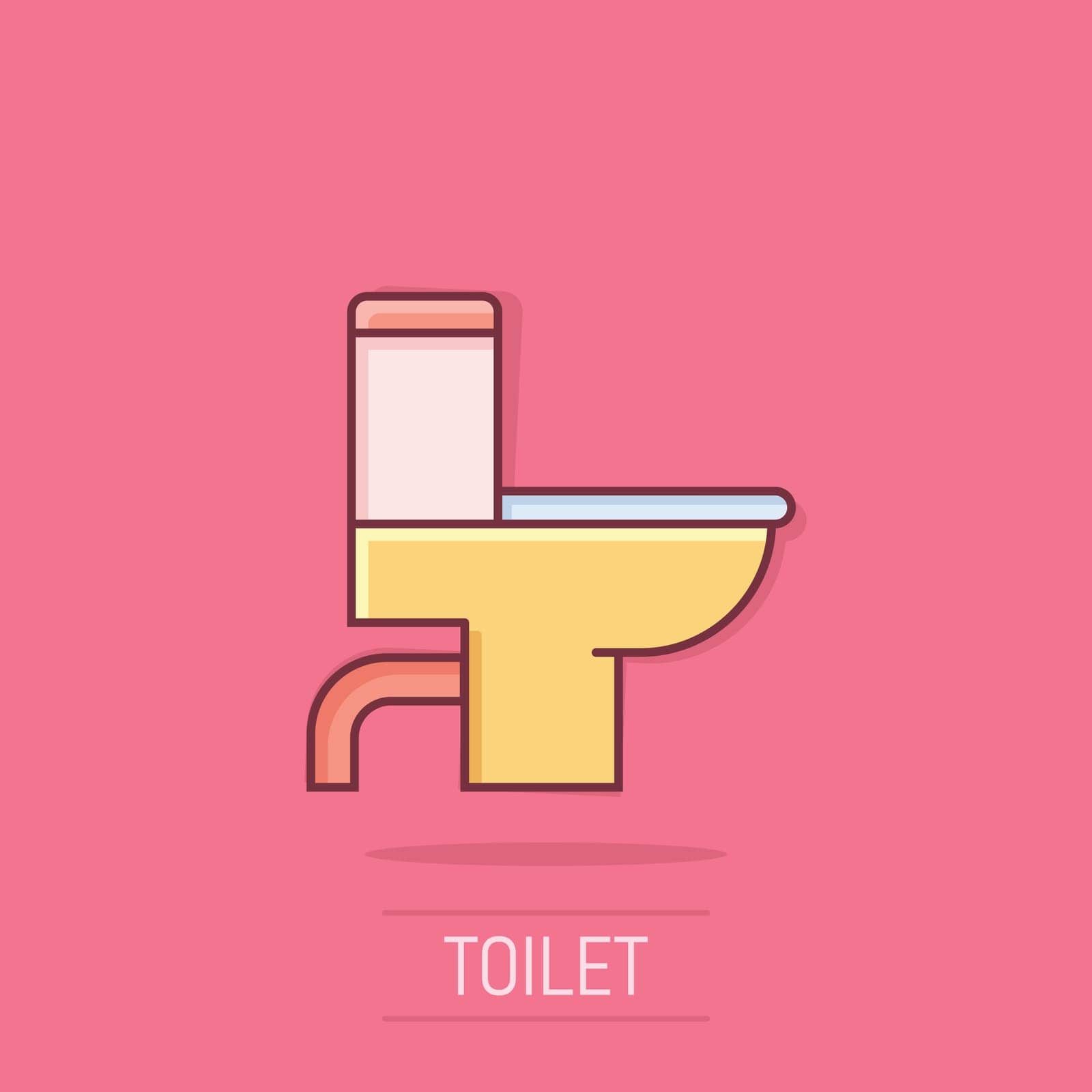 Toilet bowl icon in comic style. Hygiene cartoon vector illustration on isolated background. WC restroom splash effect sign business concept. by LysenkoA