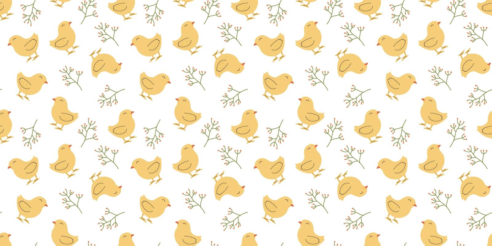 Seamless pattern with Chicken and flowers. Easter design for wrapping paper and backgrounds. Hand drawn illustration of Chick bird in kawaii style by Zhizhi