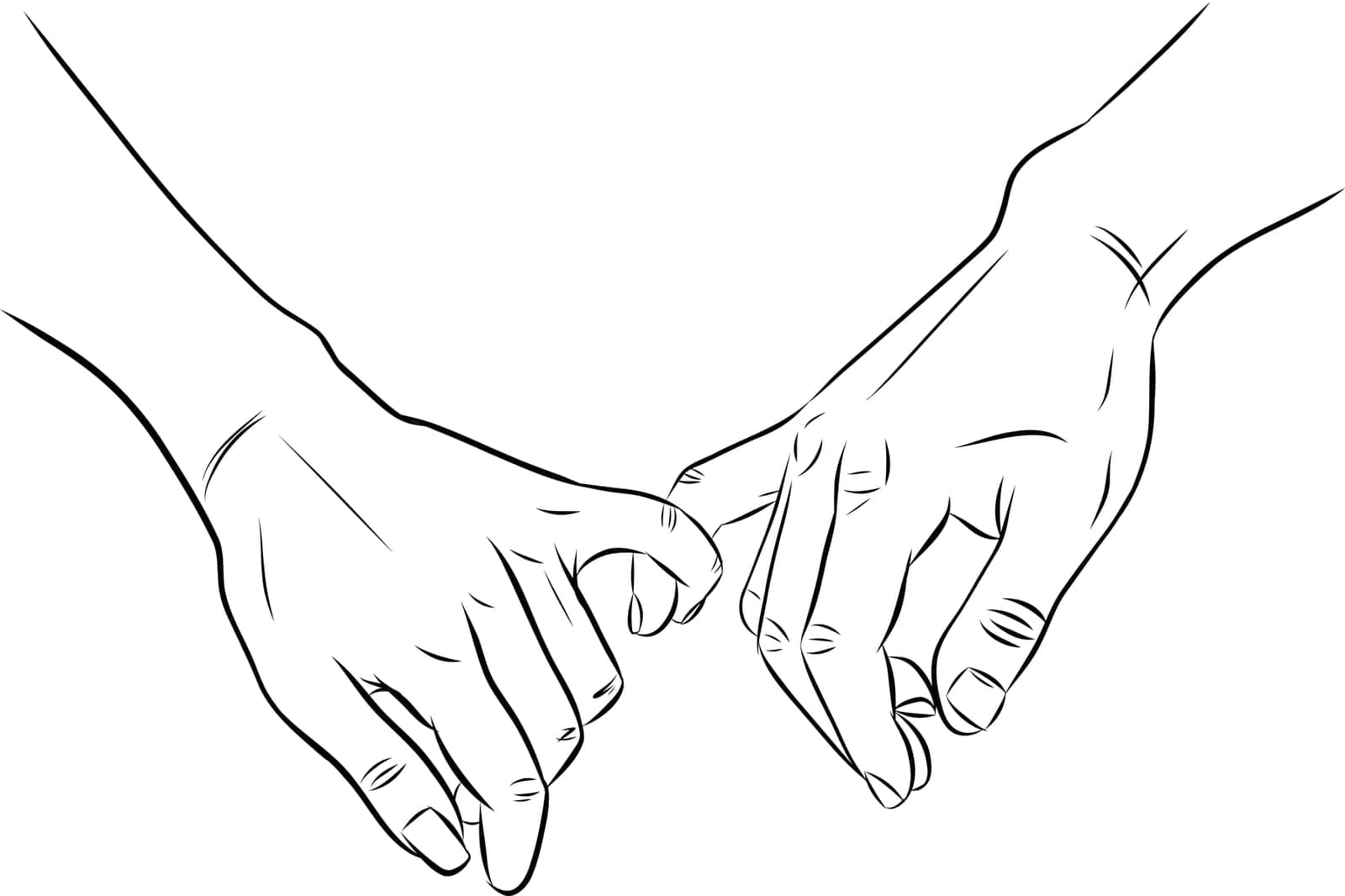 Closeup of two hands holding each other. Concept romance supports love, Vector illustration