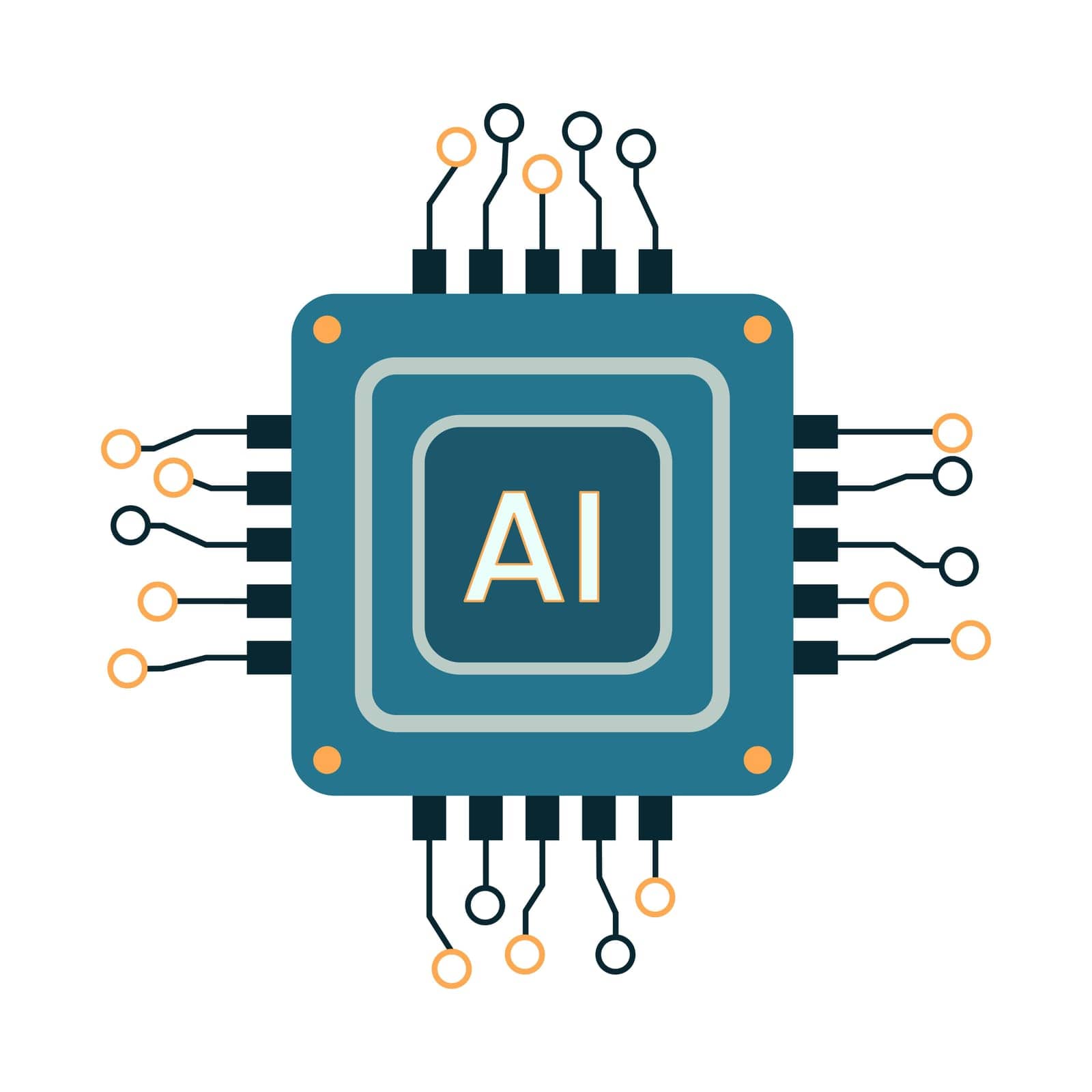 Vector computer electronic chip AI icon. Microchip processor artificial intelligence, cpu, iot, big data isolated on white background