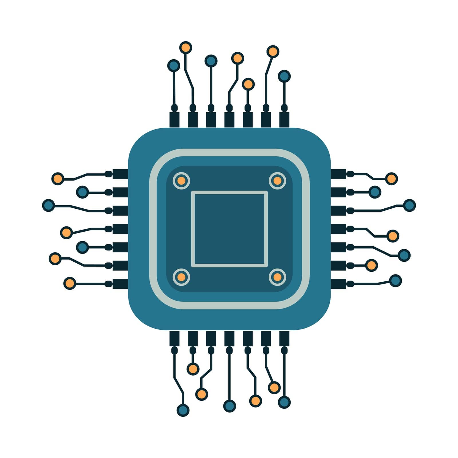 Vector computer electronic chip icon. Microchip processor artificial intelligence, cpu, iot, big data isolated on white background.