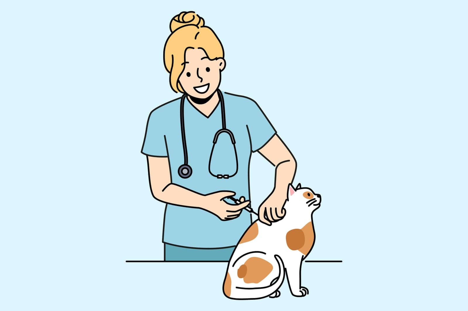 Woman veterinarian inoculates cat to protect pet from dangerous viruses and bacteria by VECTORIUM