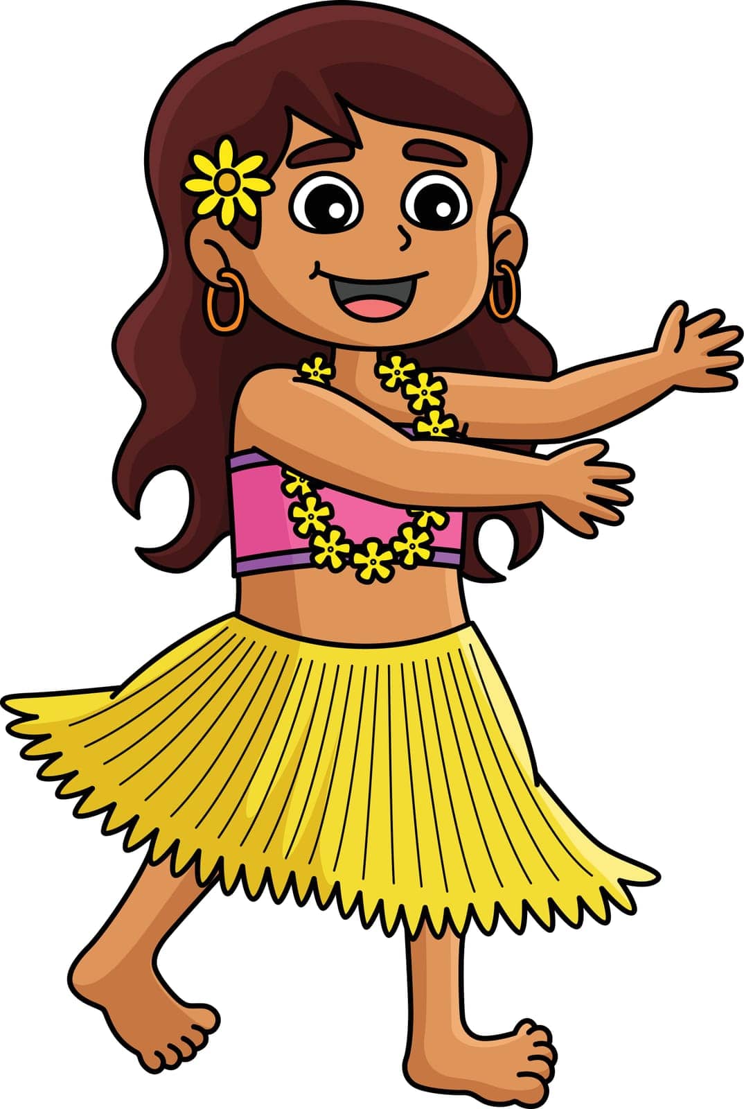This cartoon clipart shows a Girl doing the Hawaiian Dance Summer illustration.