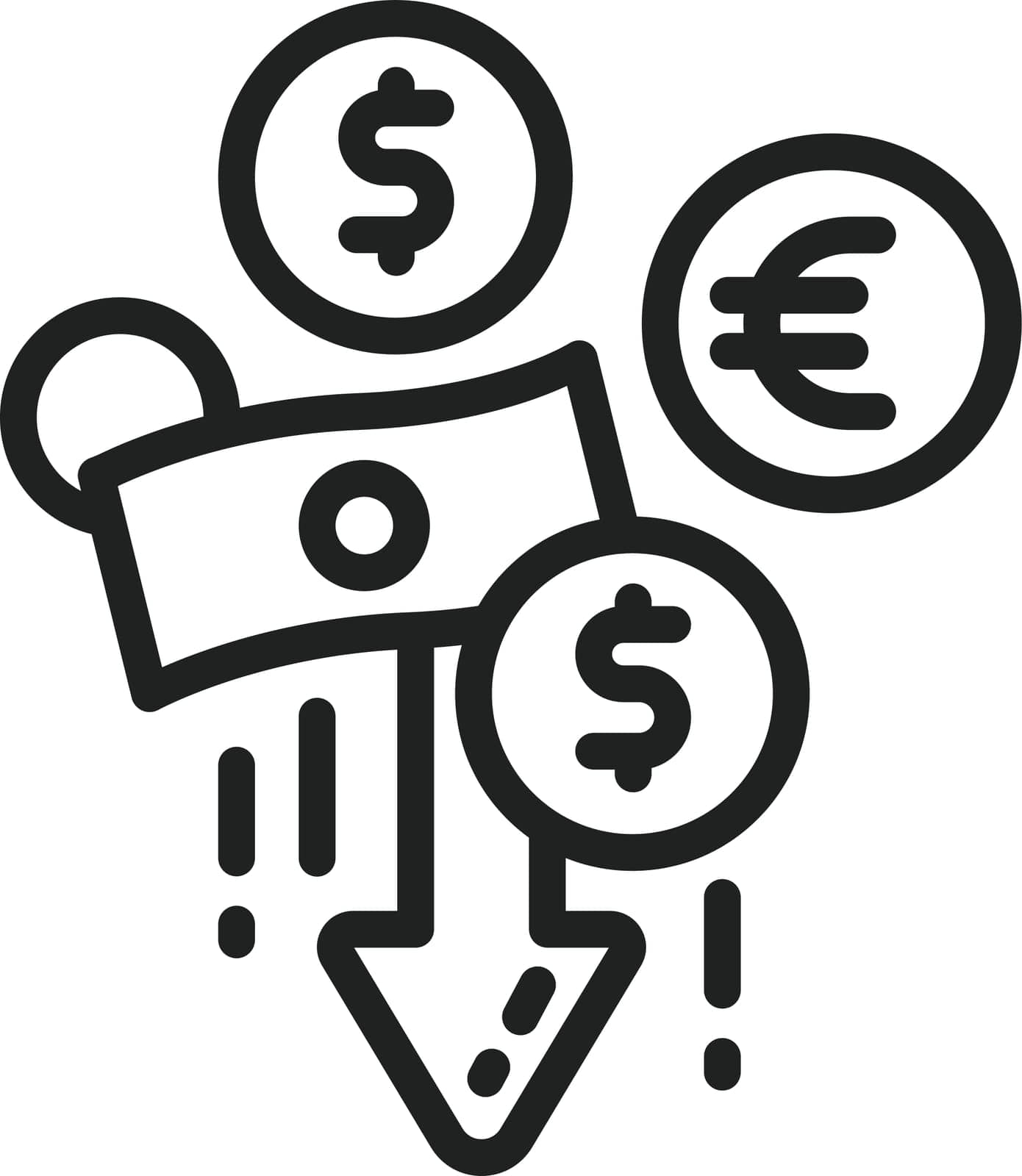 Currency Down icon vector image. Suitable for mobile application web application and print media.
