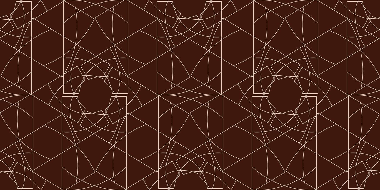 Brown geometric pattern on a background with symmetry and parallel lines. The motif is reminiscent of wood flooring, featuring tints and shades in a stylish font