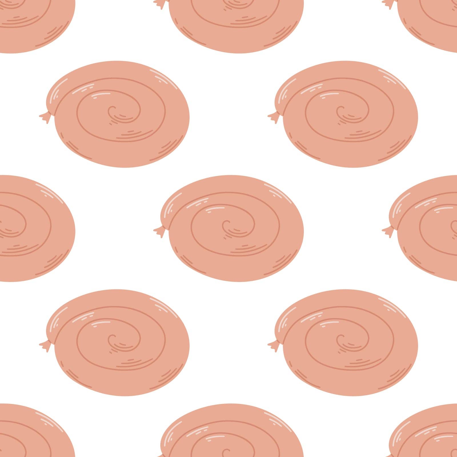 Rolled sausage for grilling seamless pattern vector graphics by TassiaK