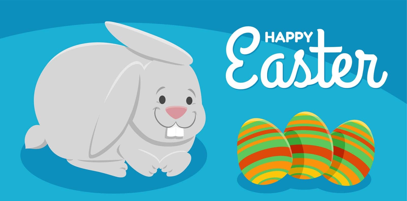 Cartoon illustration of happy Easter Bunny with Easter eggs character greeting card design