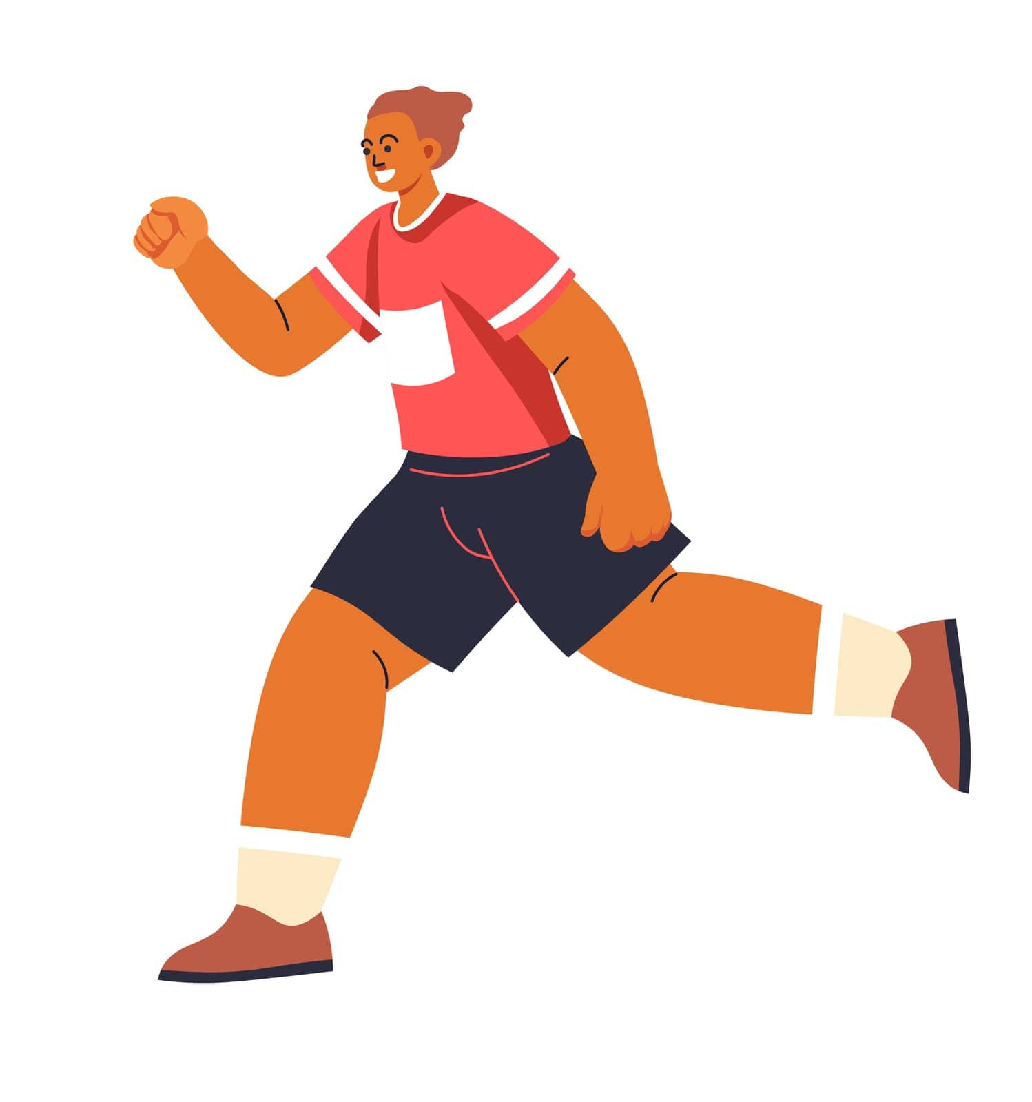 Flat vector of a man running, isolated on white, depicting a fitness routine. Great for exercise and health content.