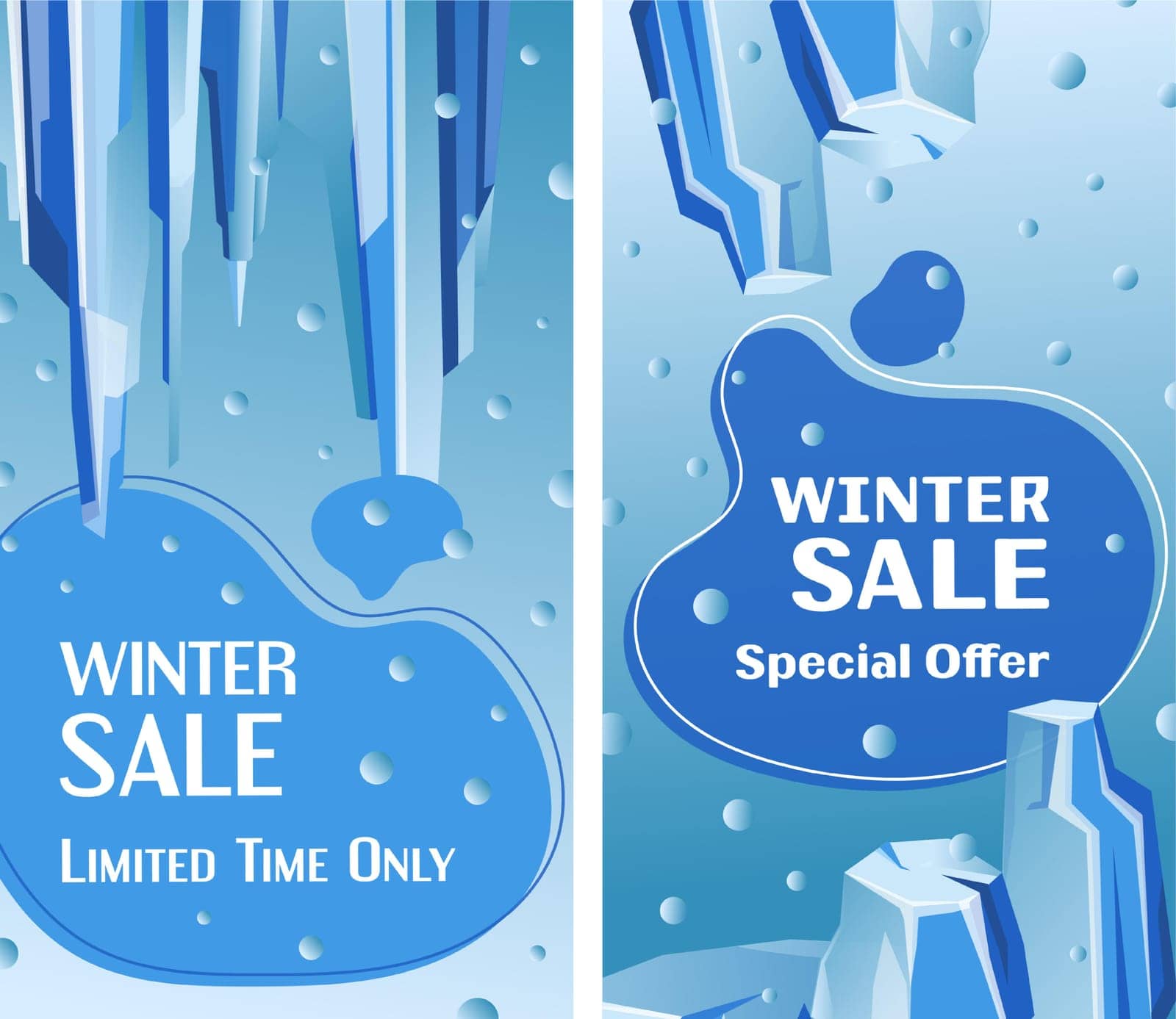 Special offer for clients on winter sale, limited time only reduction of prices and costs for customers. Ice and snow landscape with icebergs and cubes, seasonal promotion. Vector in flat style