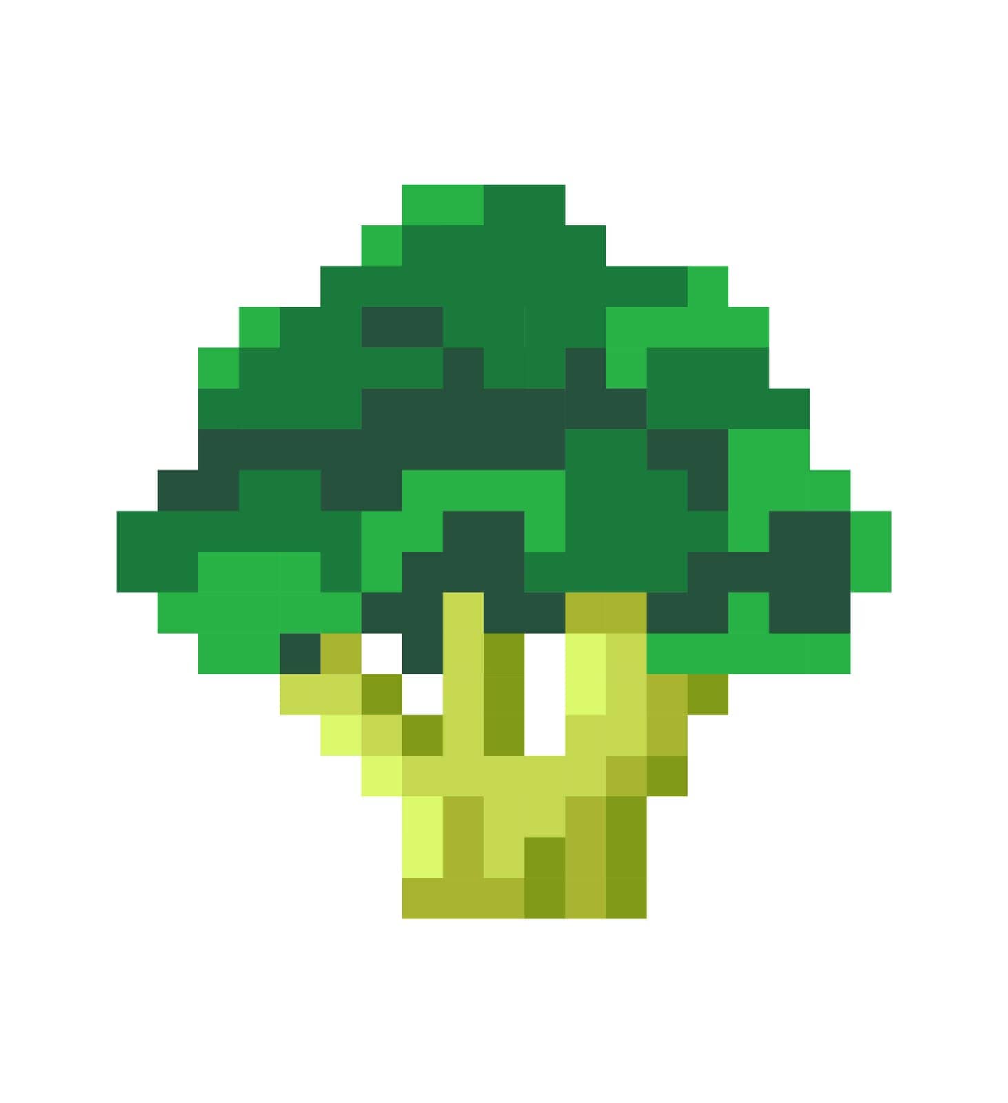 Broccoli pixel art, sign of vegetable, veggies and healthy eating. Food and organic nourishment, nutrition and tasty green meal. Pixelated isolated icon, 8 bit game design, Vector in flat style