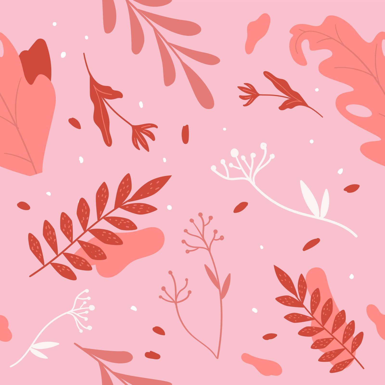 Foliage and leaves, summer or spring adornment and decoration. Twigs and branches, leaf and flowering plants botany variety. Seamless pattern, background or wallpaper print. Vector in flat style