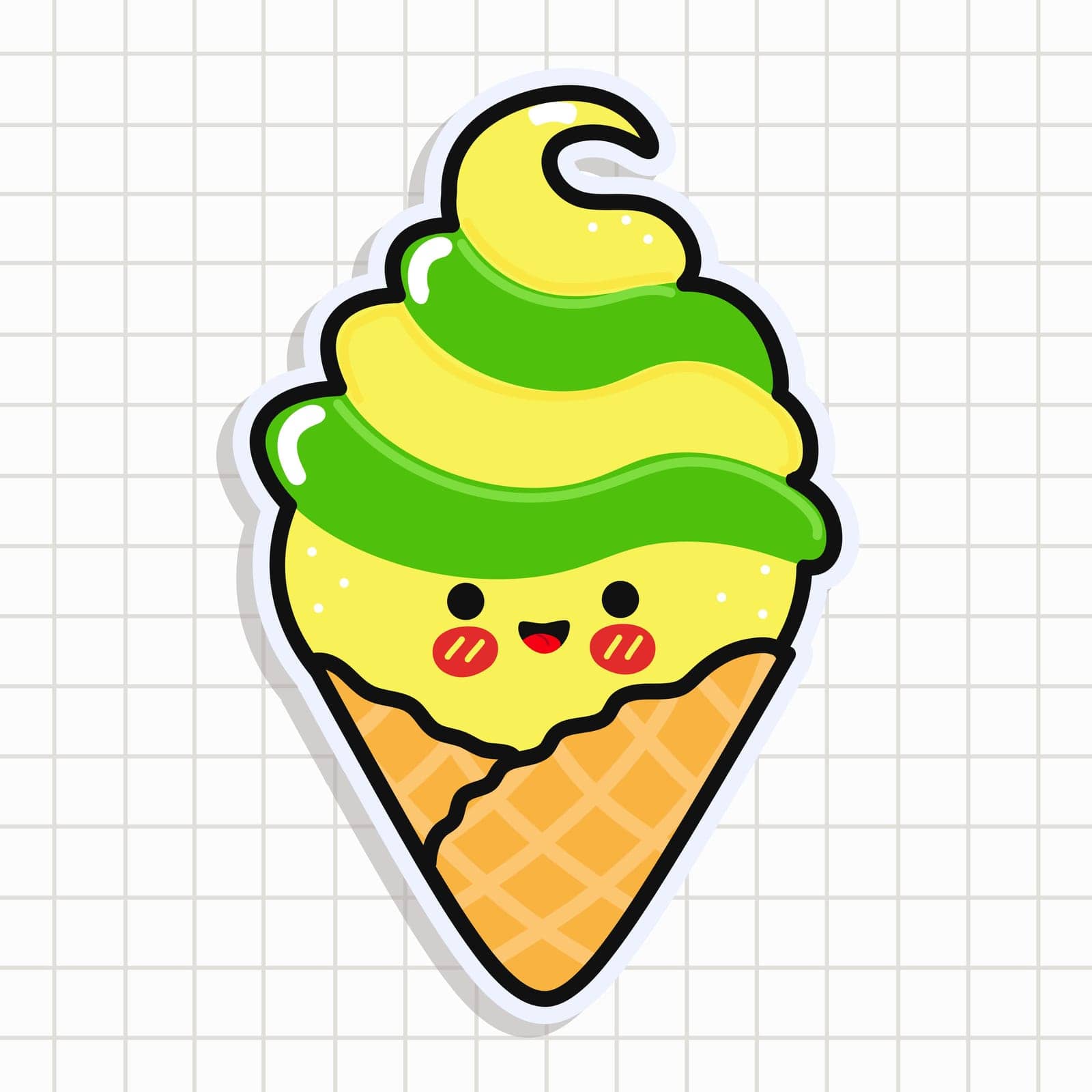 Cute funny Ice cream sticker. Vector hand drawn cartoon kawaii character illustration icon. Isolated on background Ice cream card character concept by Caspian