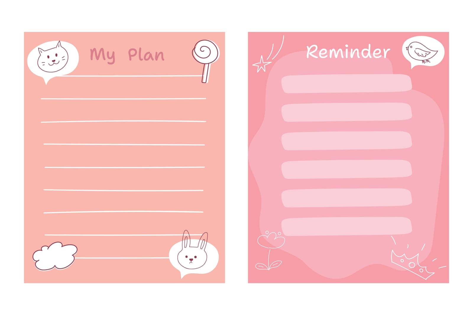 Cute templates for memo, reminder or to do list with animals. Paper notes. Vector illustration by psychoche