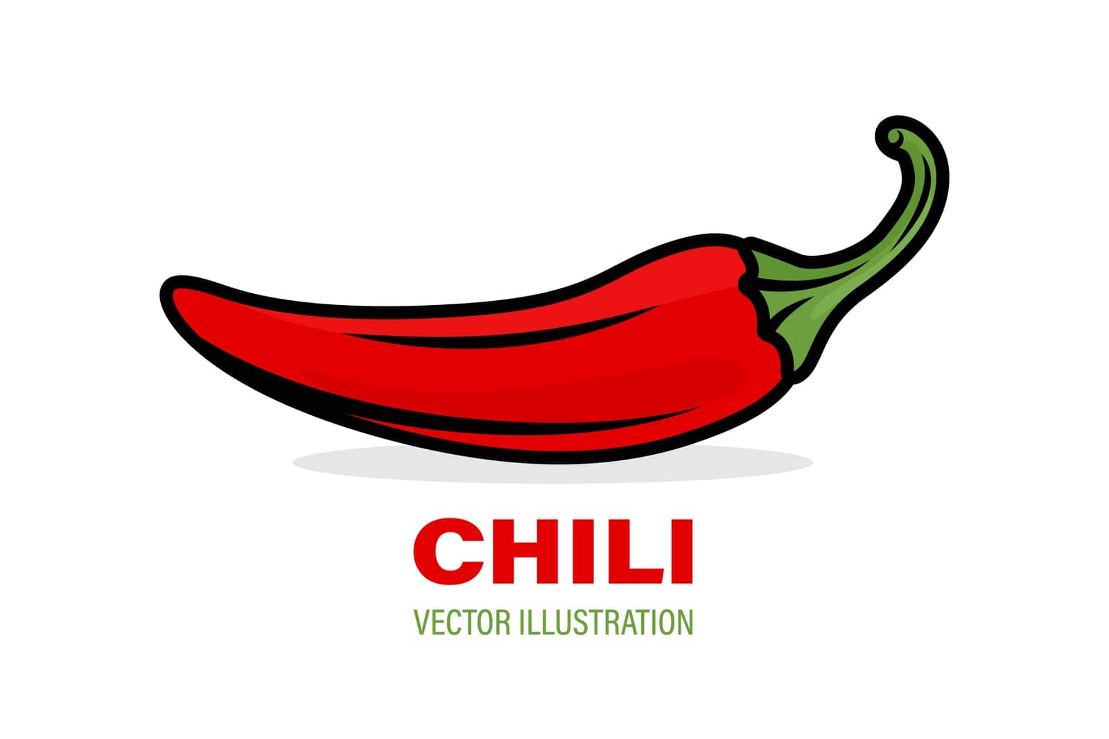 Flat Vector Design Template of Whole Fresh Hot Chili Pepper Closeup Isolated. Spicy Chili Pepper in Front View. Vector Chili Pepper Illustration for Culinary, Cooking, and Spicy Food Concept by Gomolach