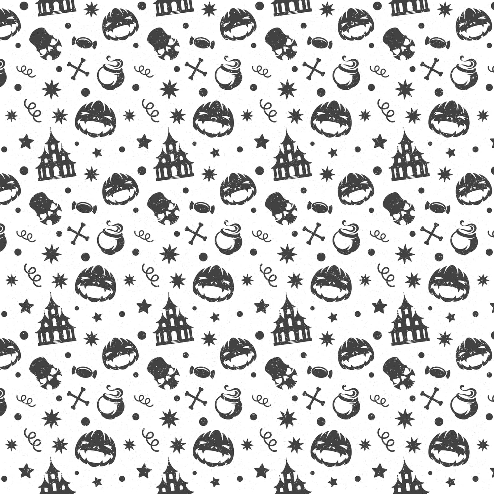 Halloween seamless pattern vector design for background, wrapping paper, greeting card. Pumpkins and sculls objects illustration.