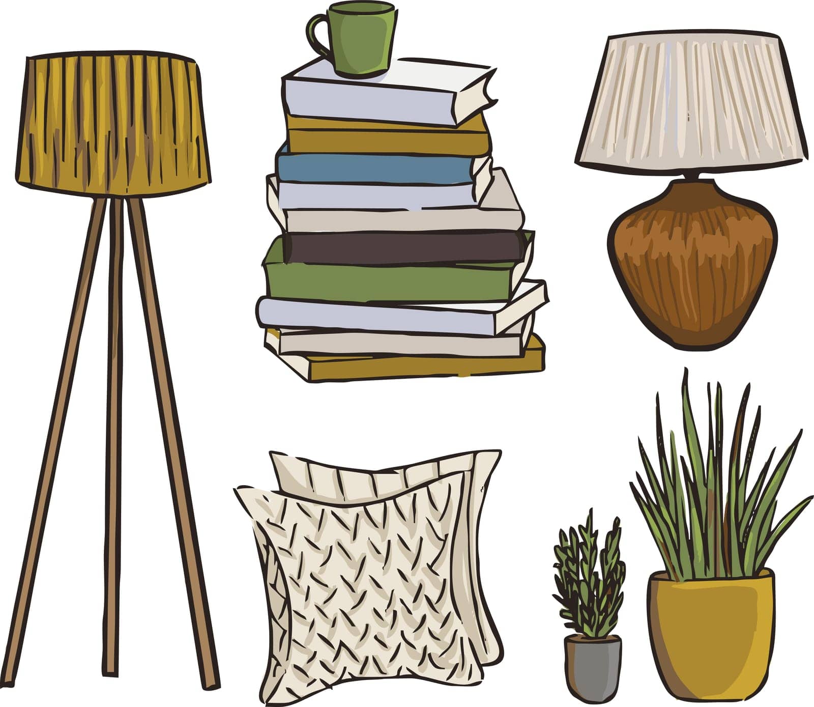 A set of pictures interior decor items. Vector illustration