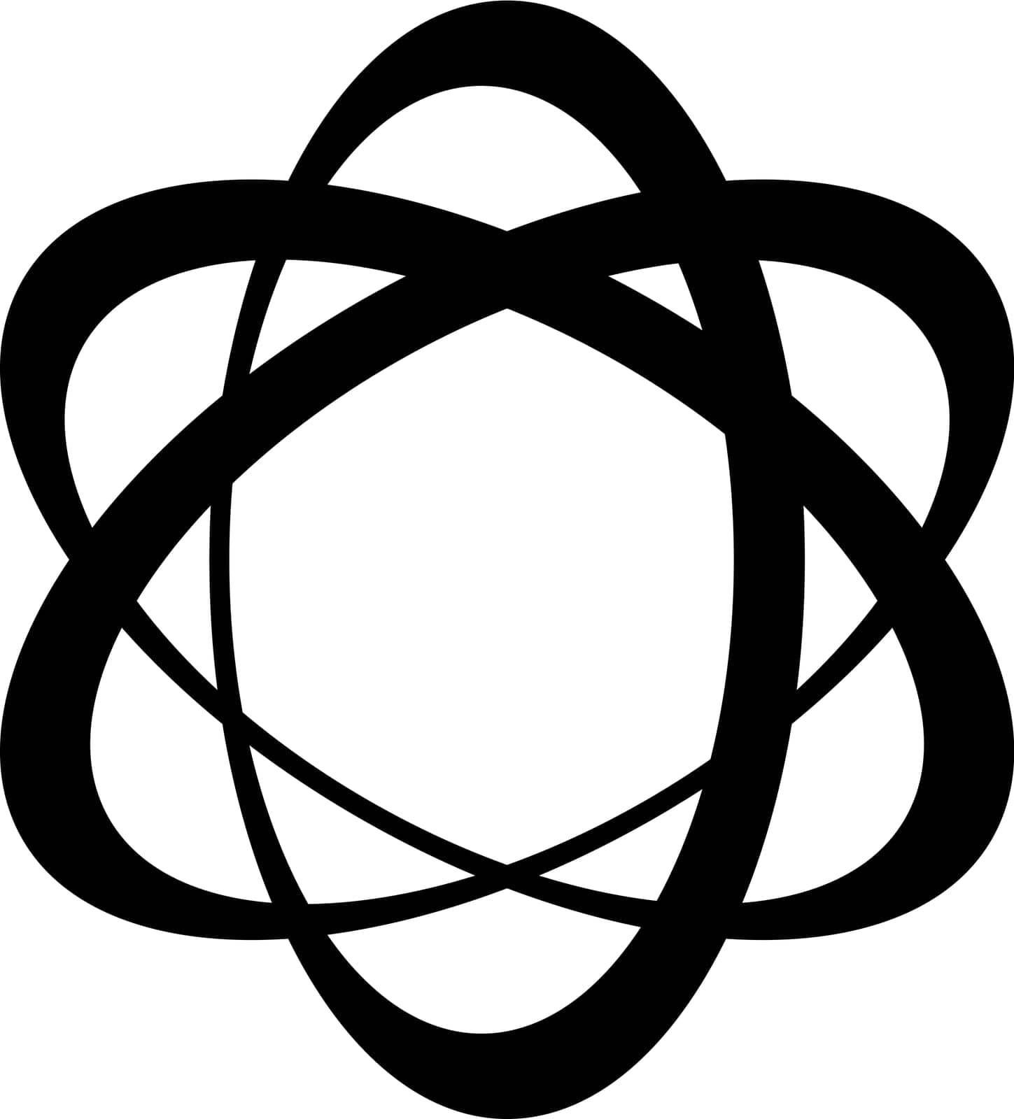 Orbit logo, three elipse displaced center, around nucleus concept molecule