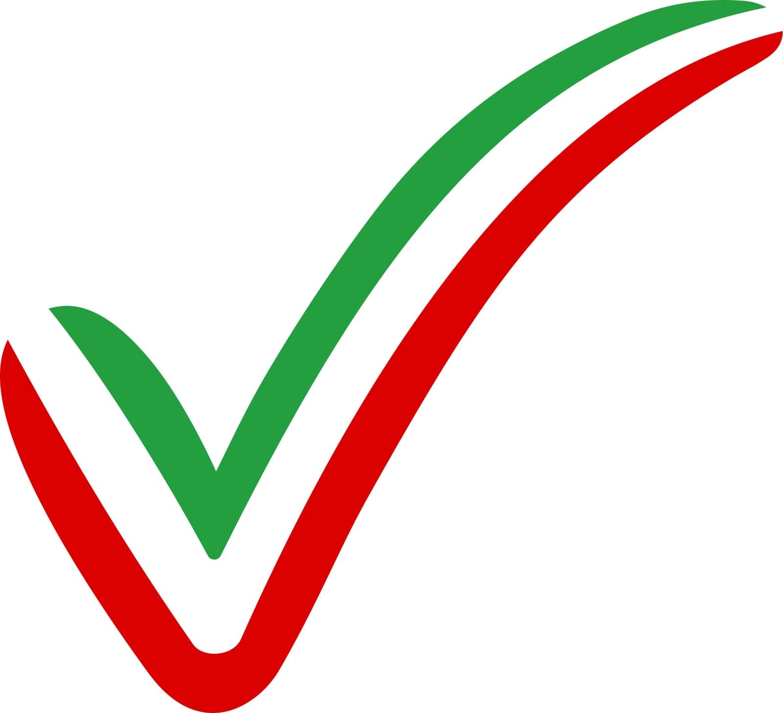 Сheck mark style Iran flag symbol elections, voting approval by koksikoks