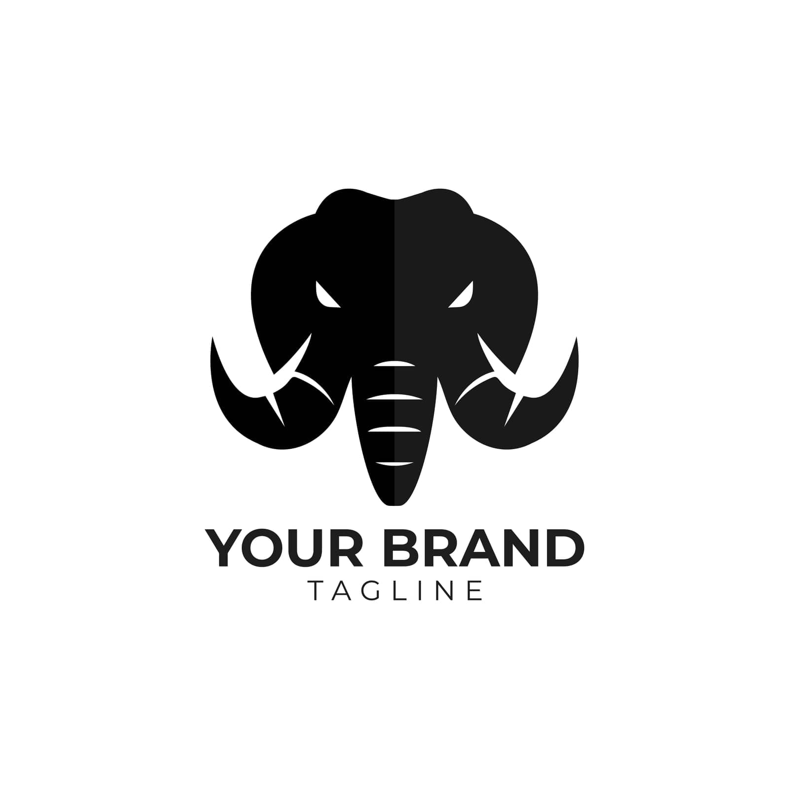 elephant head with large tusks logo illustration exudes strength and magnificence, making it a powerful choice for businesses aiming to convey a sense of authority and resilience