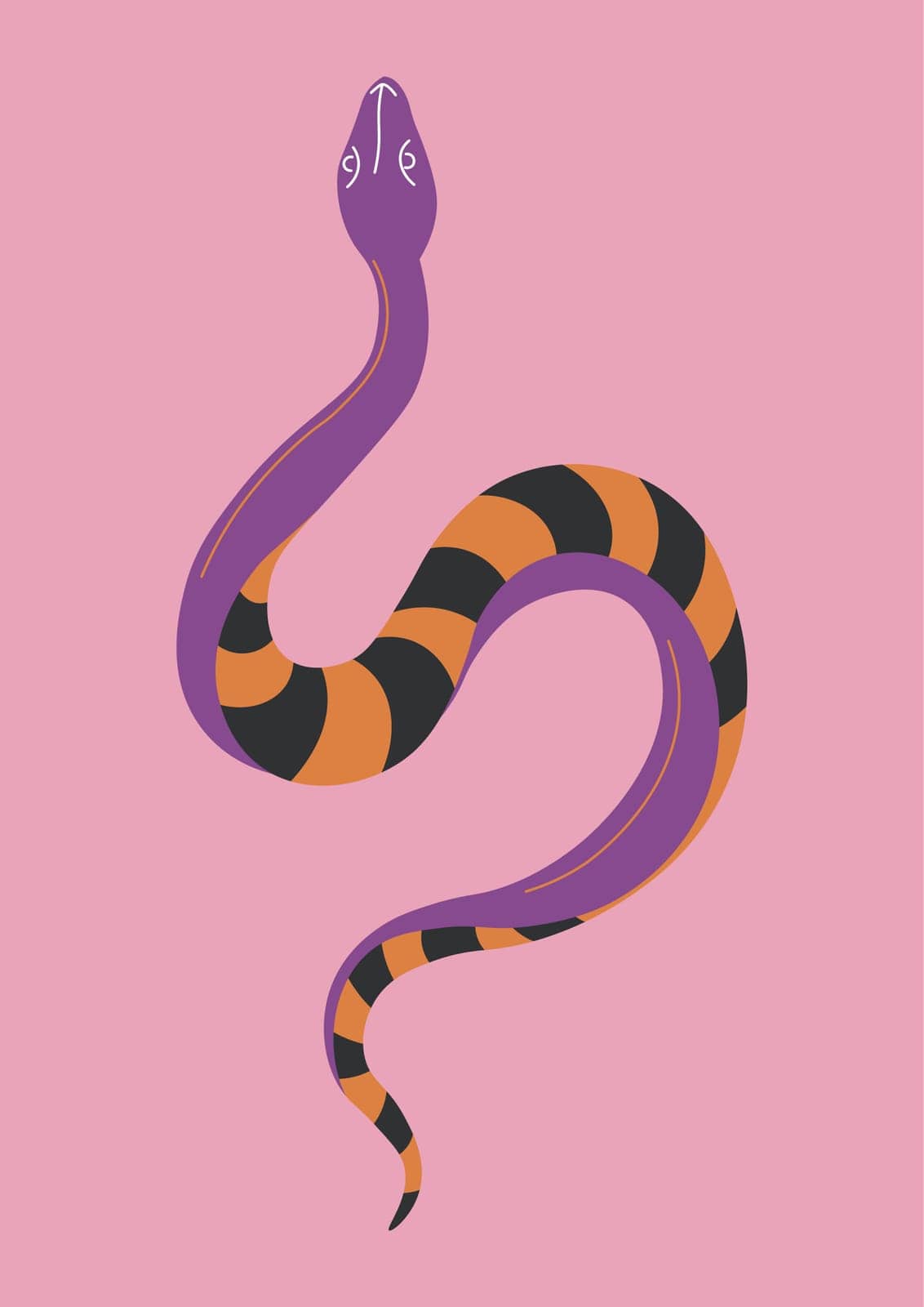 Magic and occult creatures, isolated serpent animal with stripes on skin. Poisonous and toxic snake, dangerous reptile aggressive reptile with venom. Viper or cobra tattoo. Vector in flat style