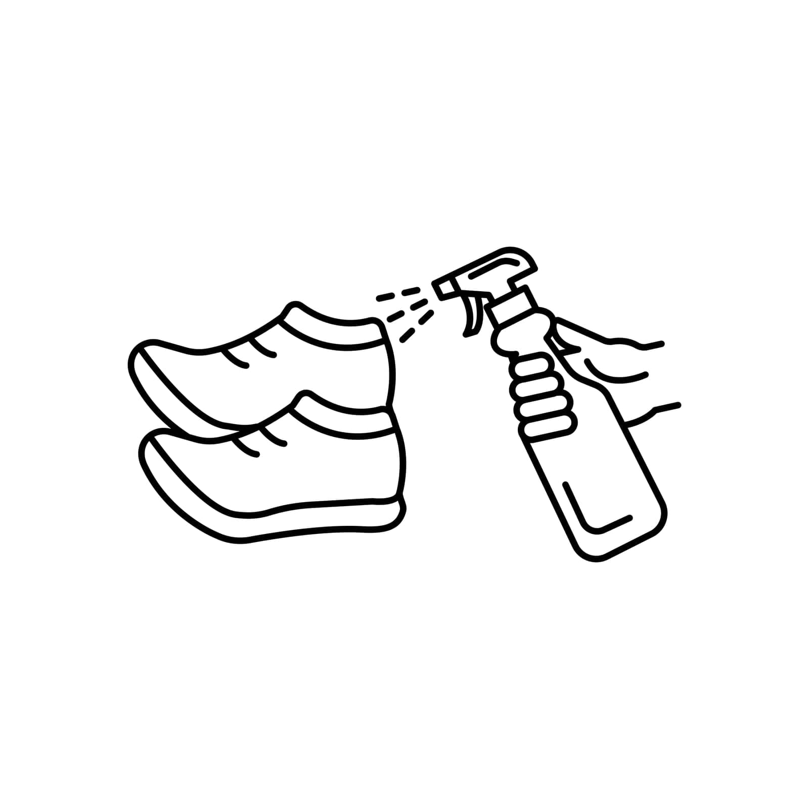 Cleaning disinfection, spray alcohol in shoes, coronavirus prevention sanitizer products line style icon vector illustration by Olgaufu