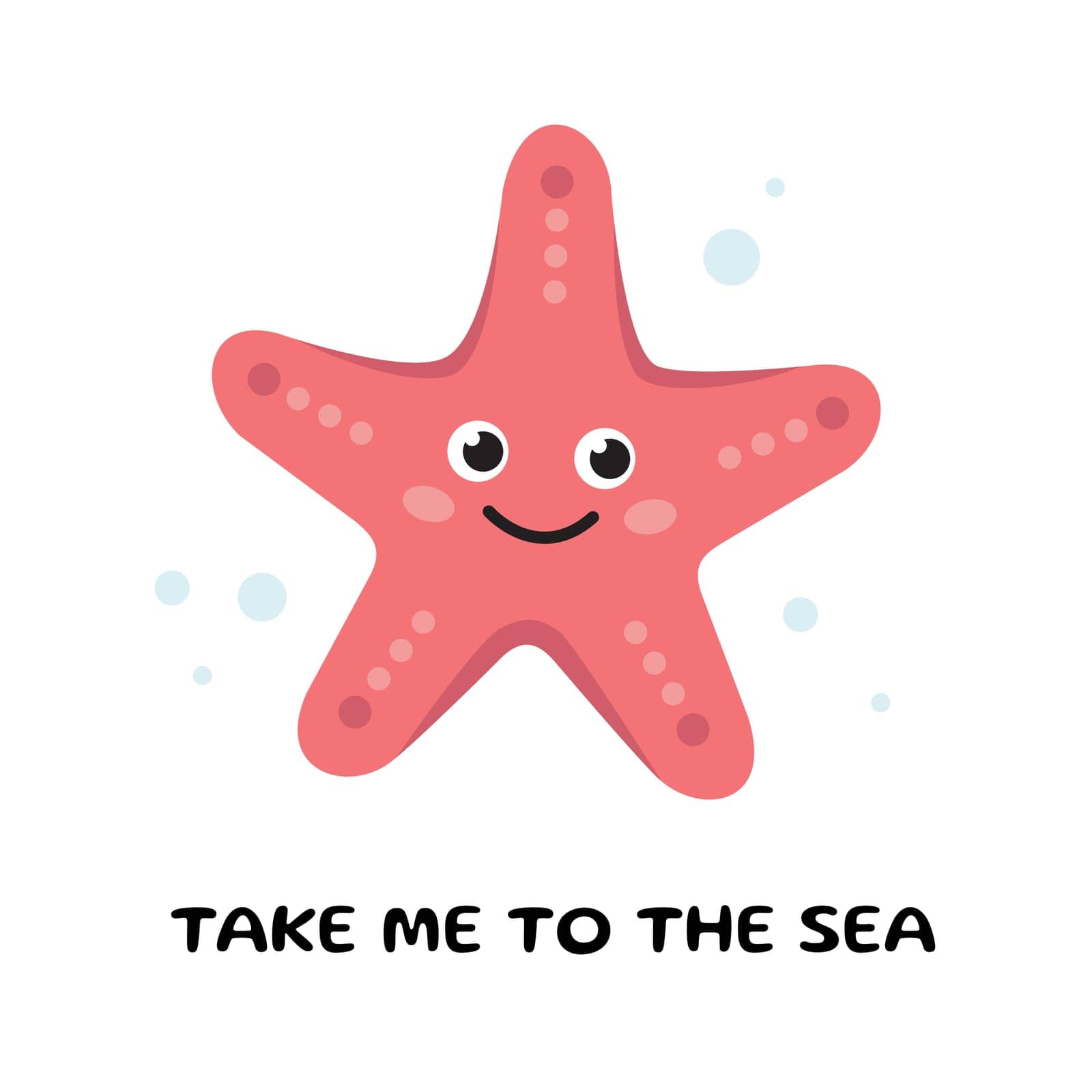 Cute cartoon Starfish. Postcard with Sea star character. Vector illustration. Kids illustration in cartoon style by KateArtery19