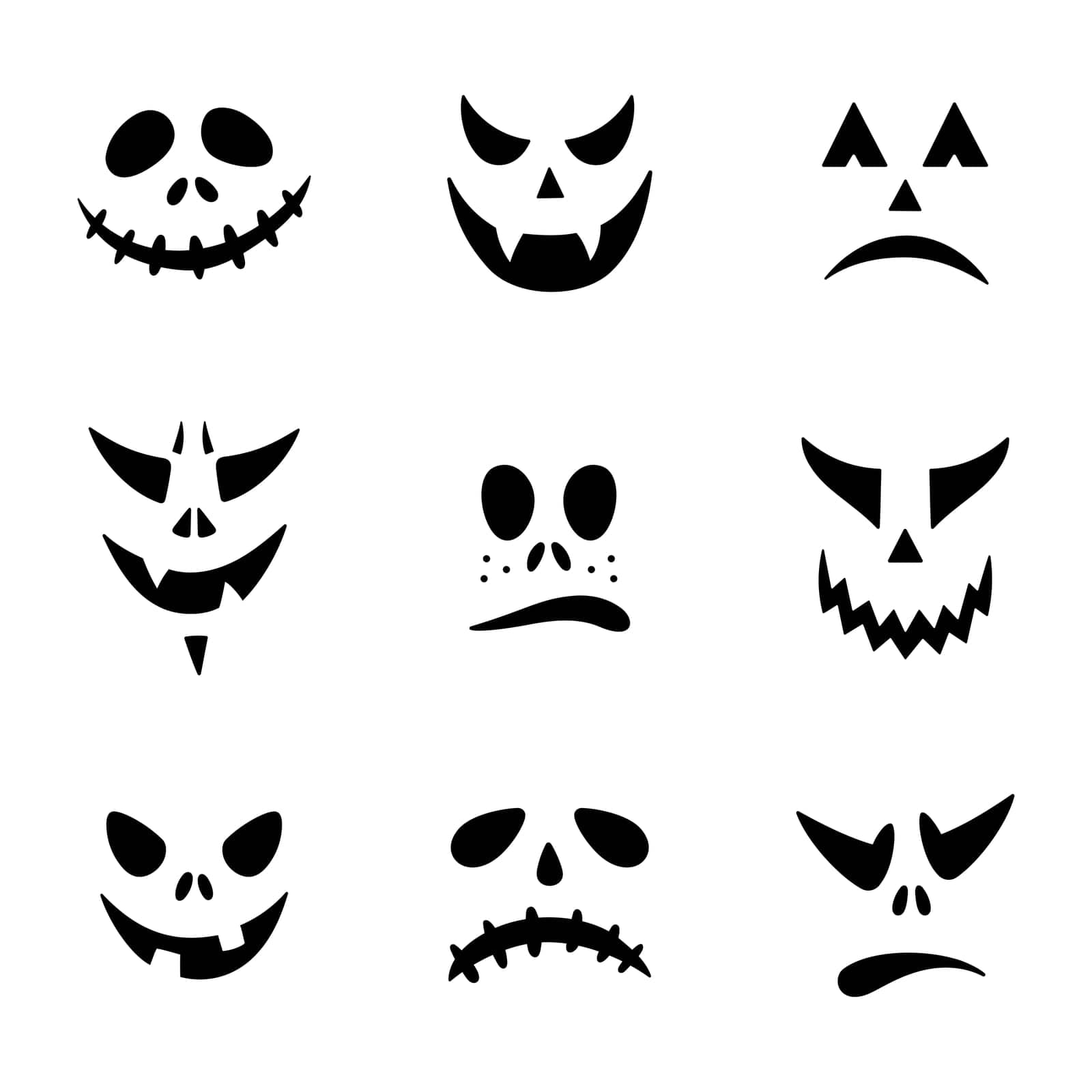 Set of Halloween pumpkin faces icons. Scary faces isolated on white background. Vector illustration, flat style. by KateArtery19