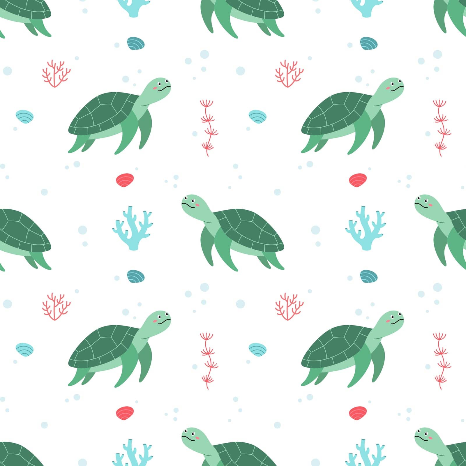 Seamless pattern with sea turtle. Vector illustration of Cute cartoon Turtle. Kids illustration, cartoon style. by KateArtery19