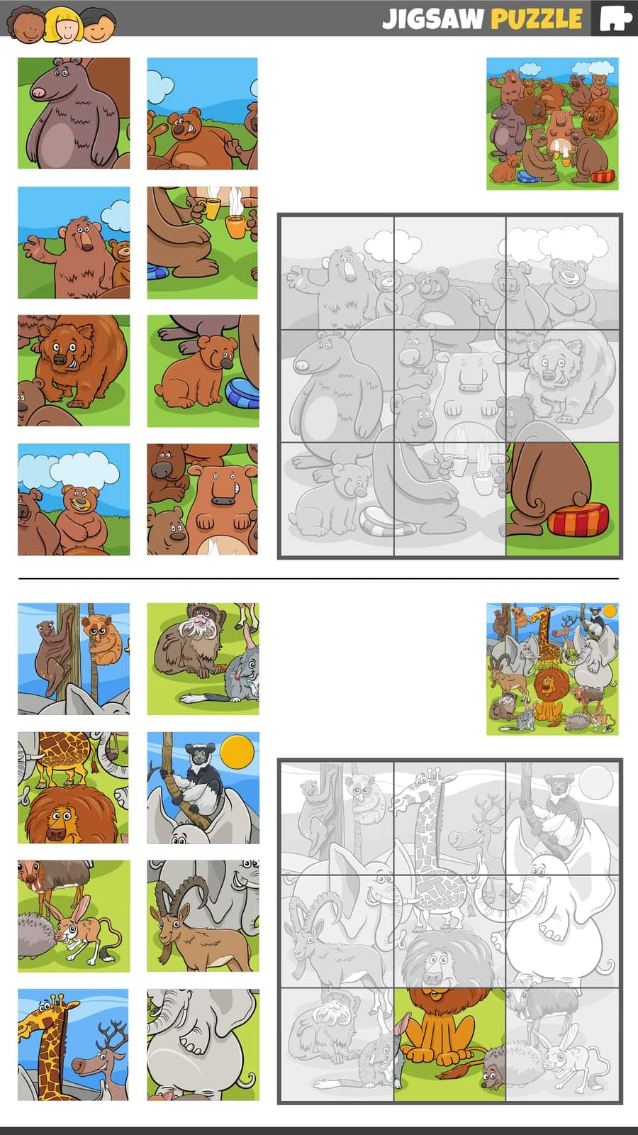 jigsaw puzzle games set with wild animal characters by izakowski
