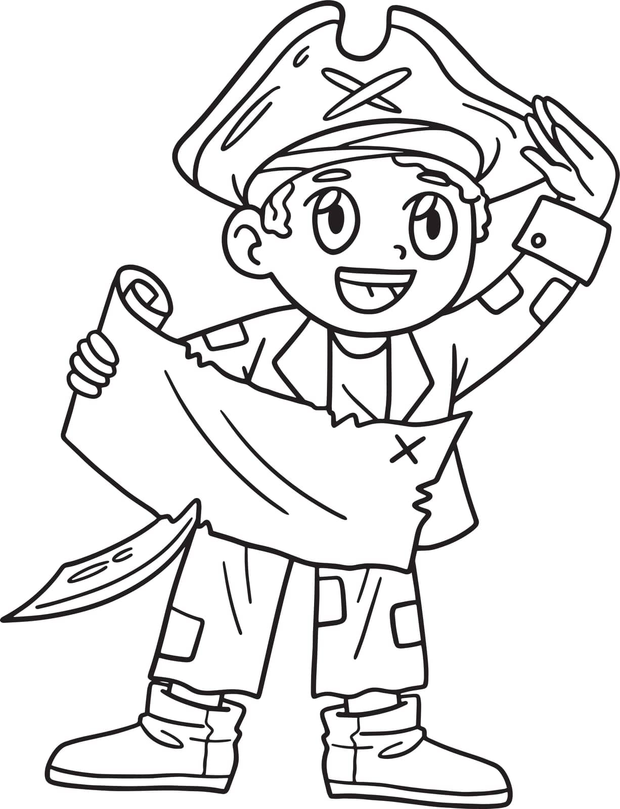 Pirate with Treasure Map Isolated Coloring Page by abbydesign