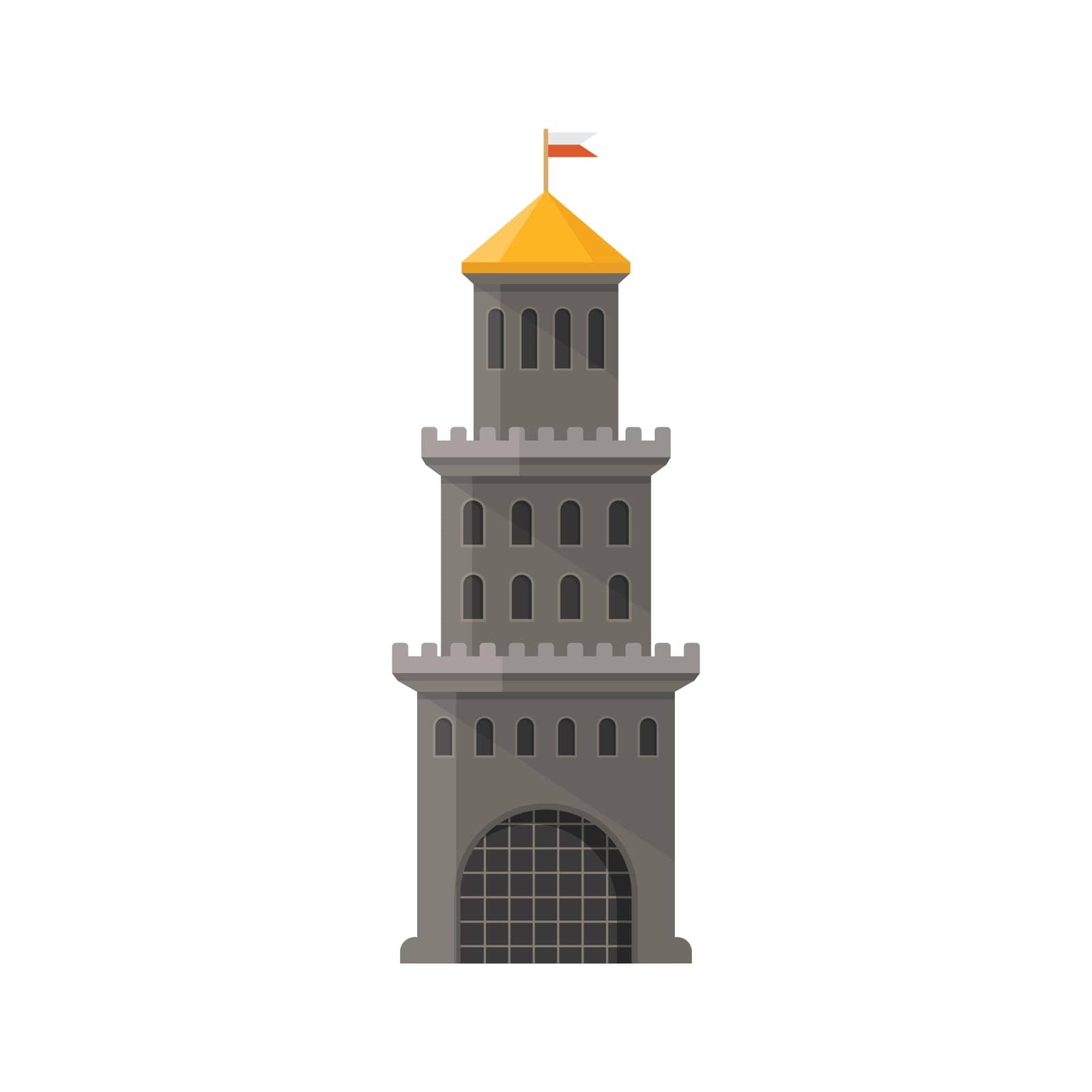 Castle tower icon in flat style. Medieval citadel vector illustration on isolated background. Stronghold building sign business concept. by LysenkoA