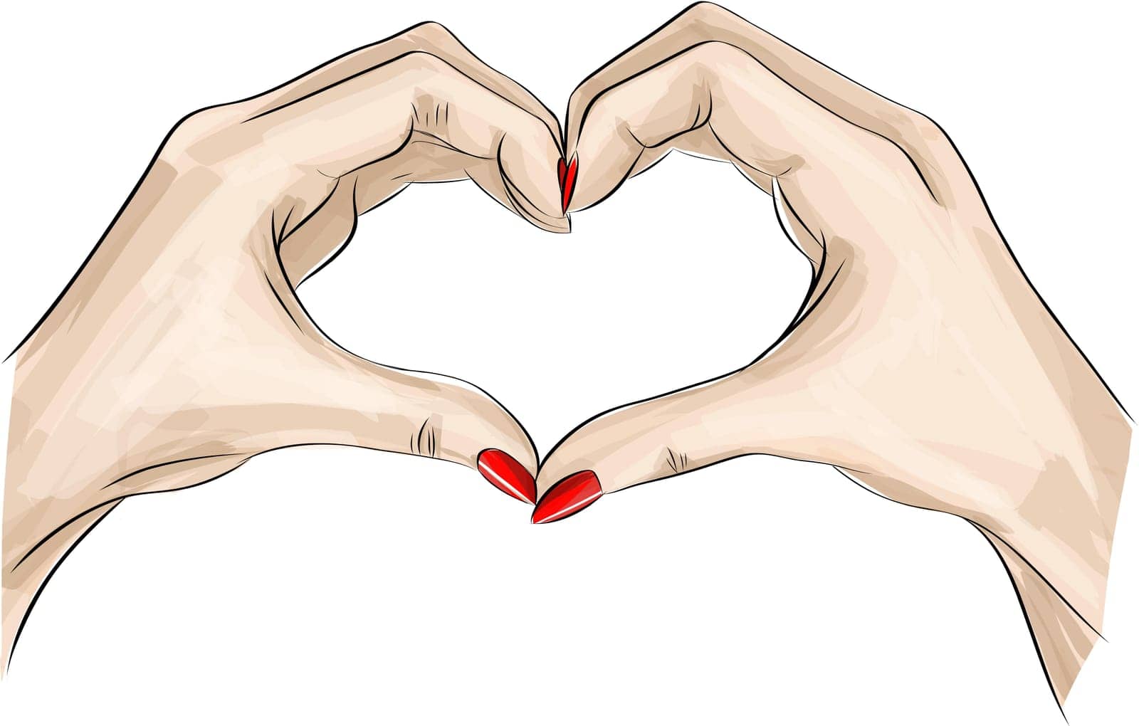 Sketch of hands showing heart shape gesture, Hand drawn vector line art. Sketch of hands showing heart shape gesture, Hand drawn vector line art illustrationillustration