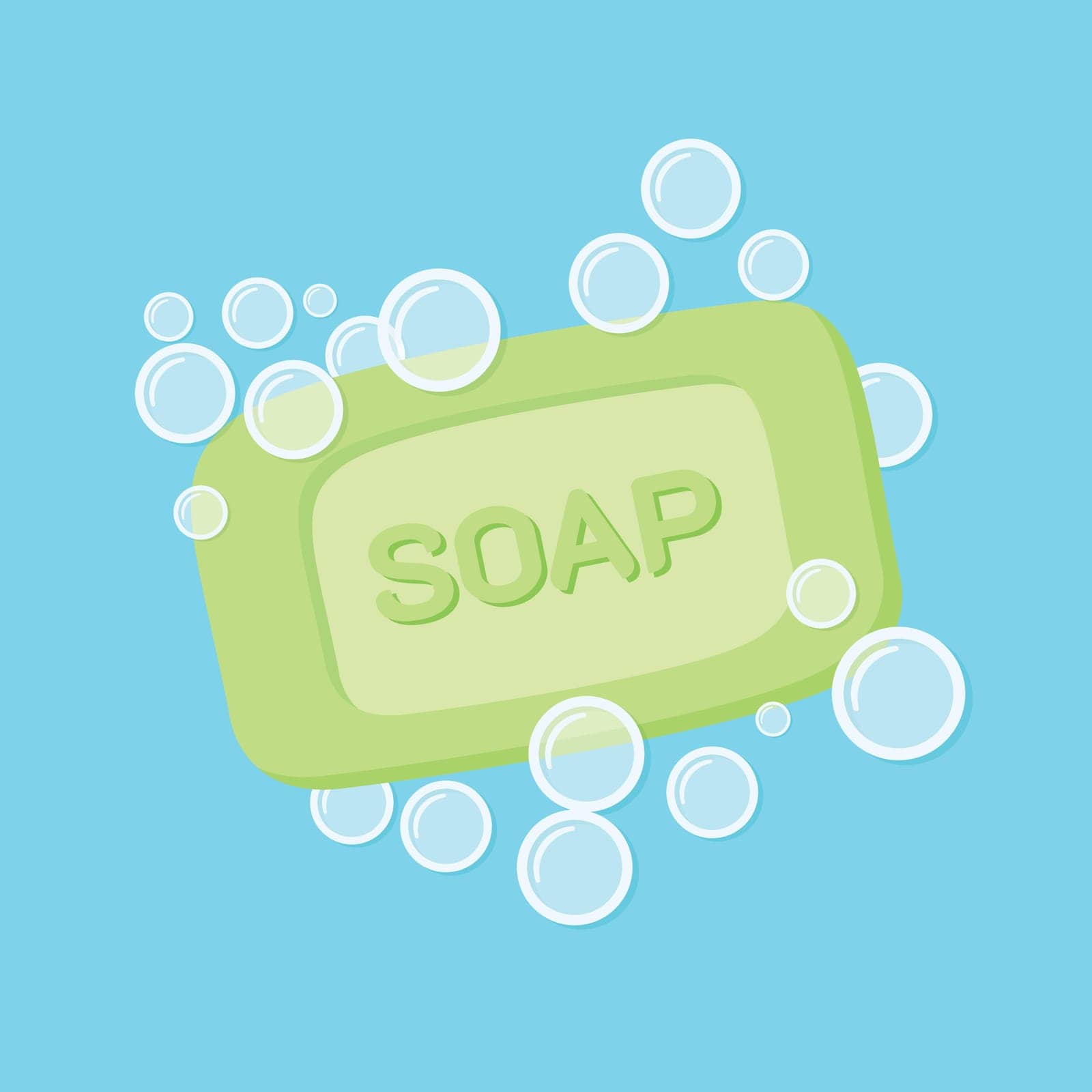 Bar of soap with foam icon in flat style. Cosmetic product for hygienic vector illustration on isolated background. Toiletries sign business concept. by LysenkoA