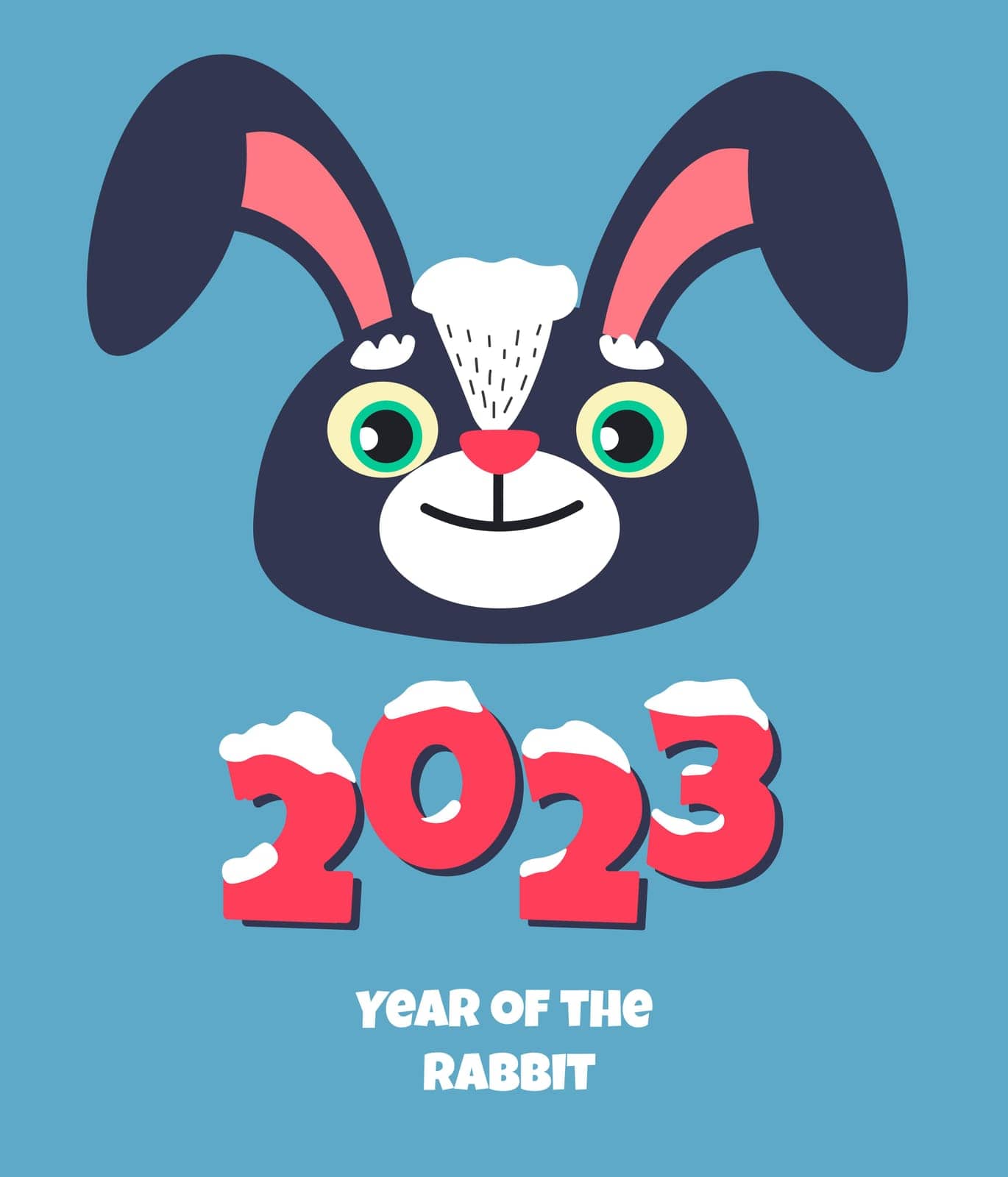Rabbit personage, year of bunny. Isolated cute animal muzzle with smiling facial expression. Mammal with long ears and cute eyes. Cartoon character symbol of 2023 year, vector in flat illustration