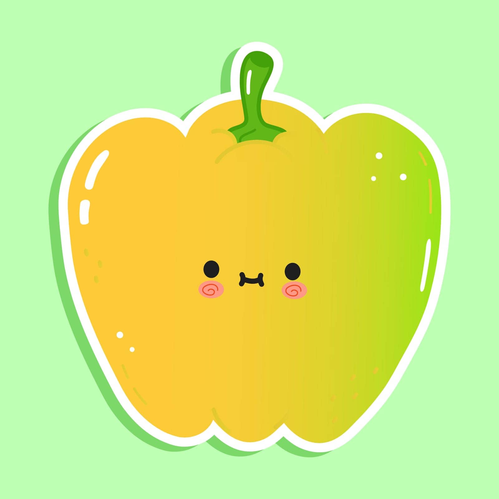 Cute funny colored bell pepper sticker character. Vector hand drawn cartoon kawaii character illustration icon. Isolated on green background. Colored bell pepper character concept by Caspian