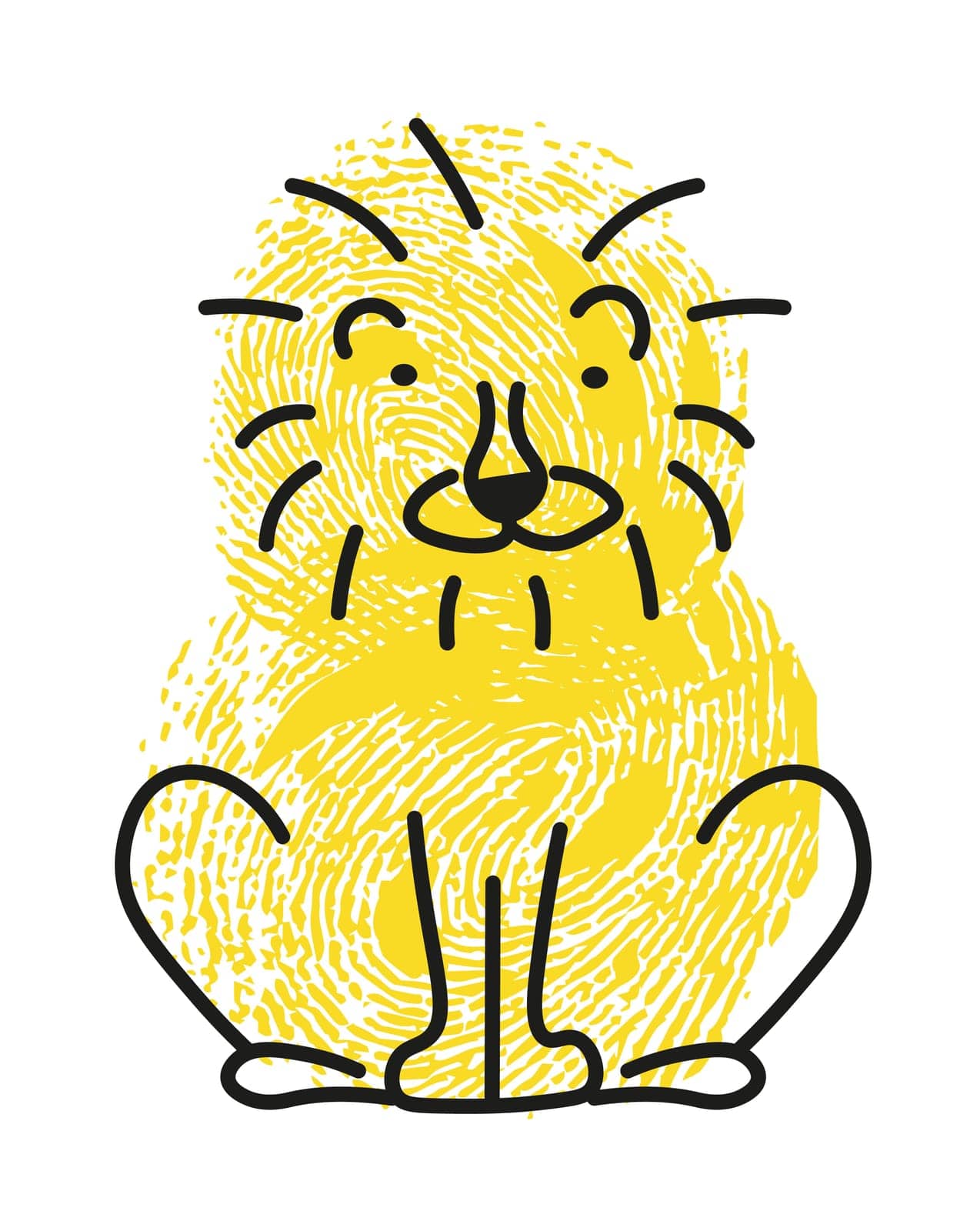 Feline animal thumbprint, isolated portrait of lion with hairy head coat. Cute personage living in pride, shaggy mane of mammal. Simple drawing of character with finger stamp, vector in flat style
