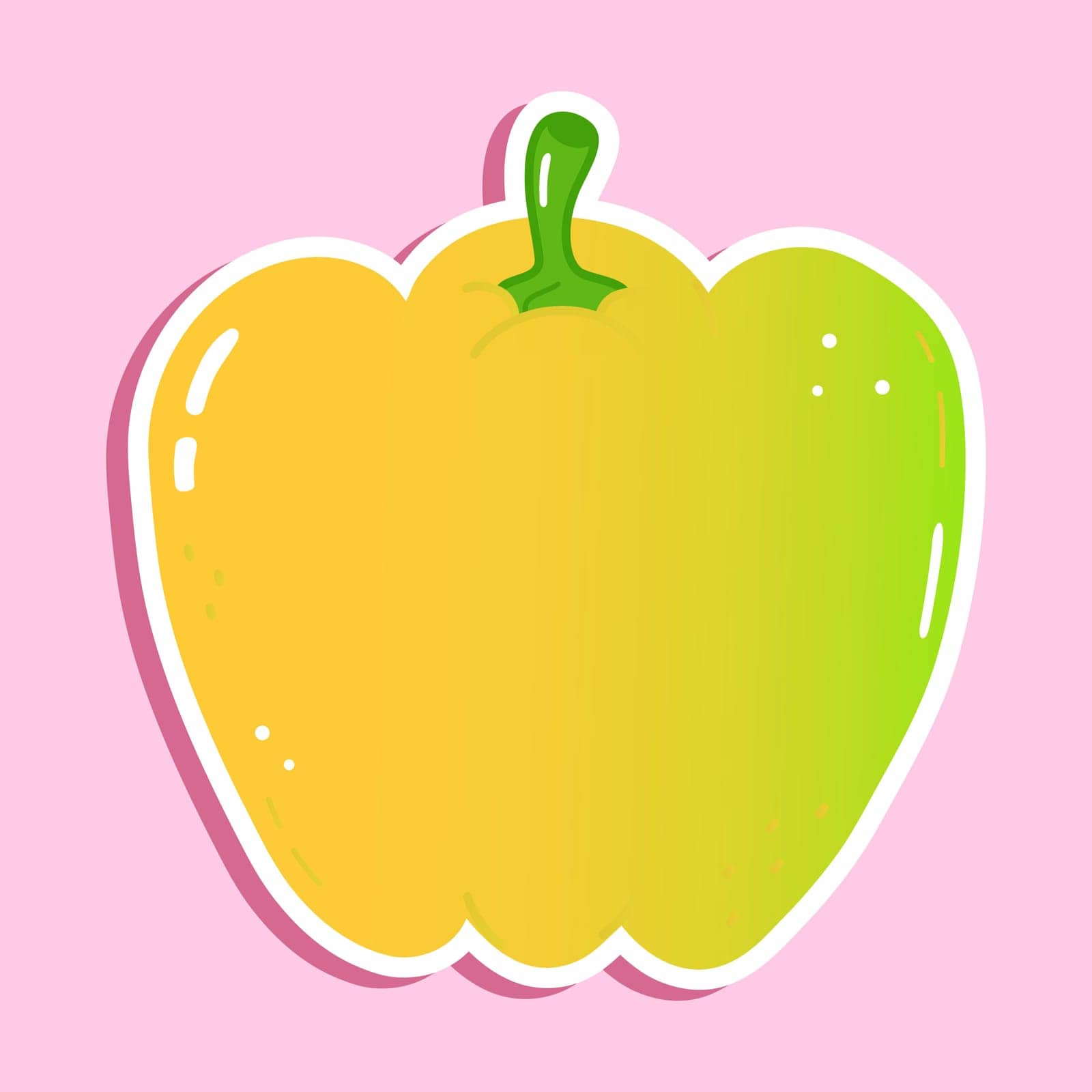 Cute funny colored bell pepper sticker character. Vector hand drawn cartoon kawaii character illustration icon. Isolated on pink background. Happy colored bell pepper character concept