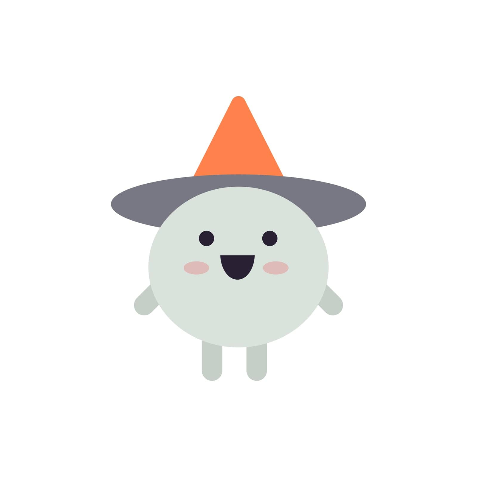 Cute funny sorcerer in hat Halloween kids cartoon character minimalist icon vector flat illustration. Happy magic wizard childish fantasy emoticon sorcery witchcraft mystic spell fairy smiling mascot