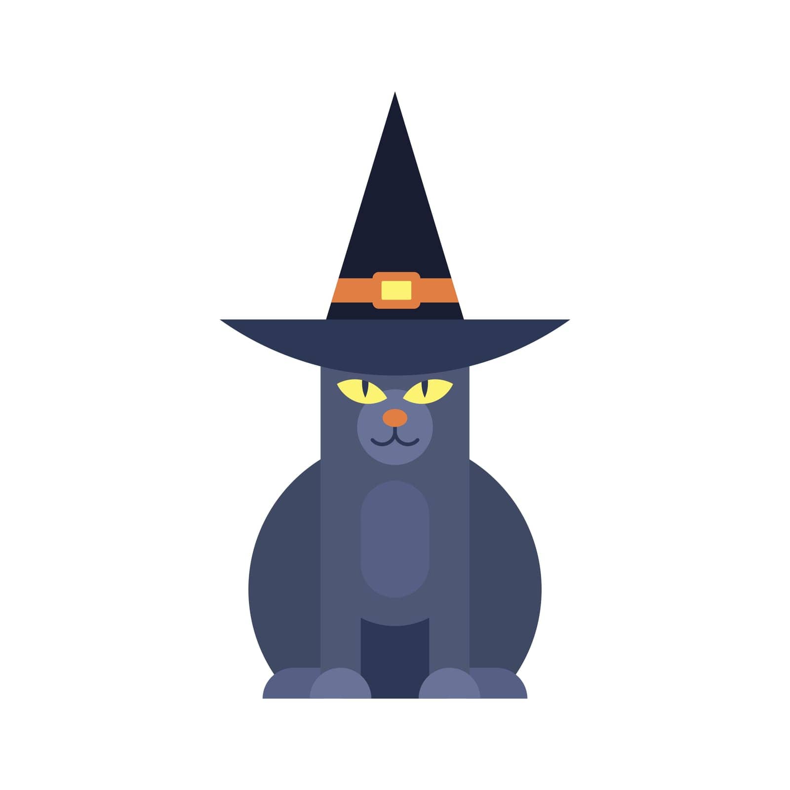 Black cat Halloween magic character in wizard hat minimal kids icon vector flat illustration by ProVectors