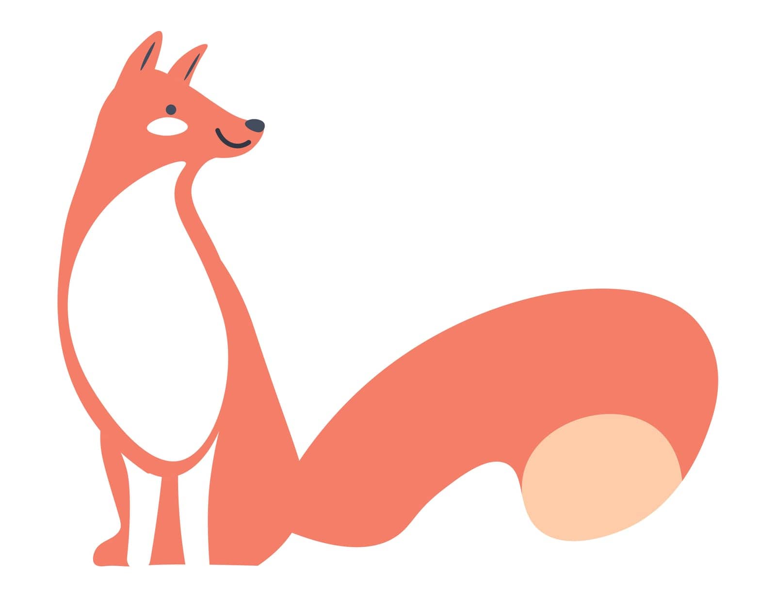 Woodland animal portrait, isolated fox with furry tail. Cute personage with slim muzzle and small body. Character living in forest, zoo park and fauna biodiversity. Vector in flat style illustration