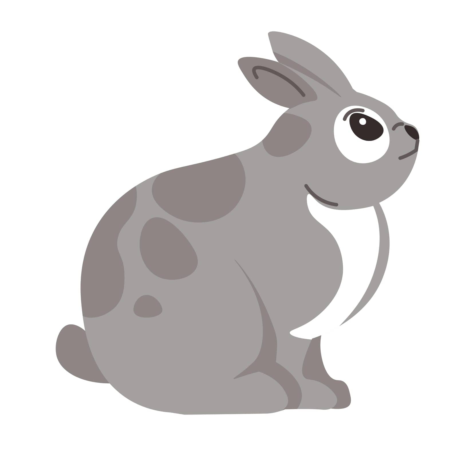 Portrait of rabbit personage, isolated cute bunny with furry coat and grey spots. Zoo park or domestic animal. Wild hare from woodland or forest, mammal with fluffy hair. Vector in flat style