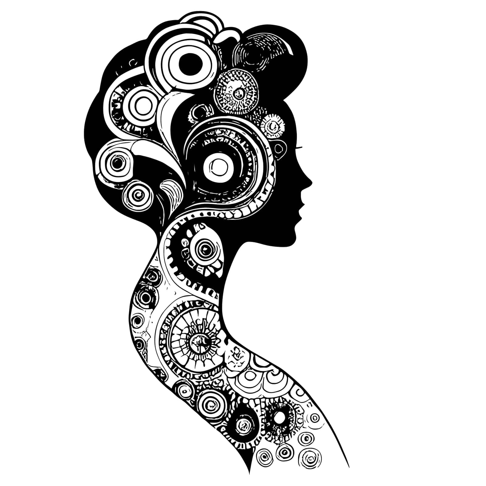 Sketch of beautiful woman silhouette with art hairstyle black and white design