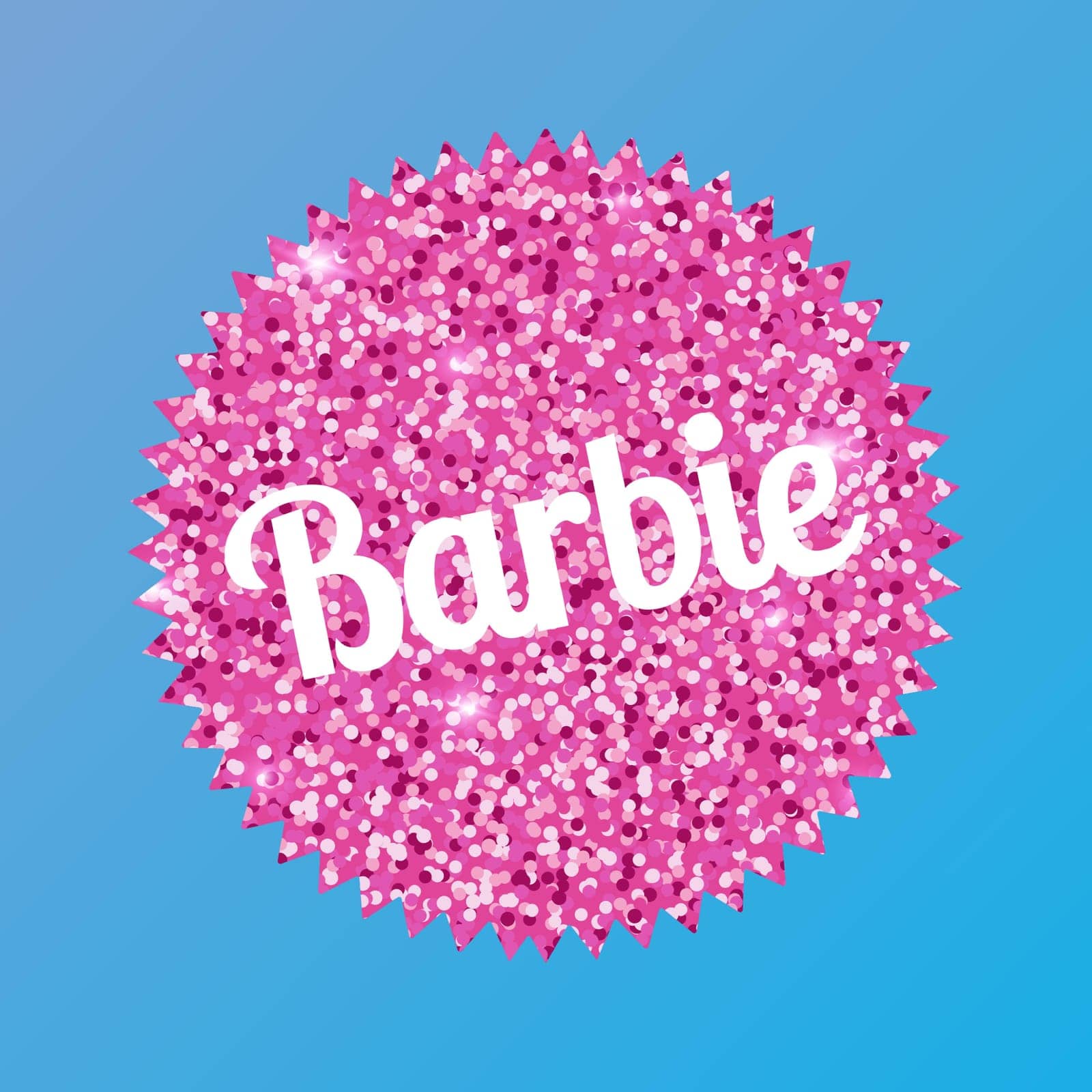 September 2023. Barbie doll. Barbie inscription on a background of pink sparkles. Glitter sticker.Editorial. Vector