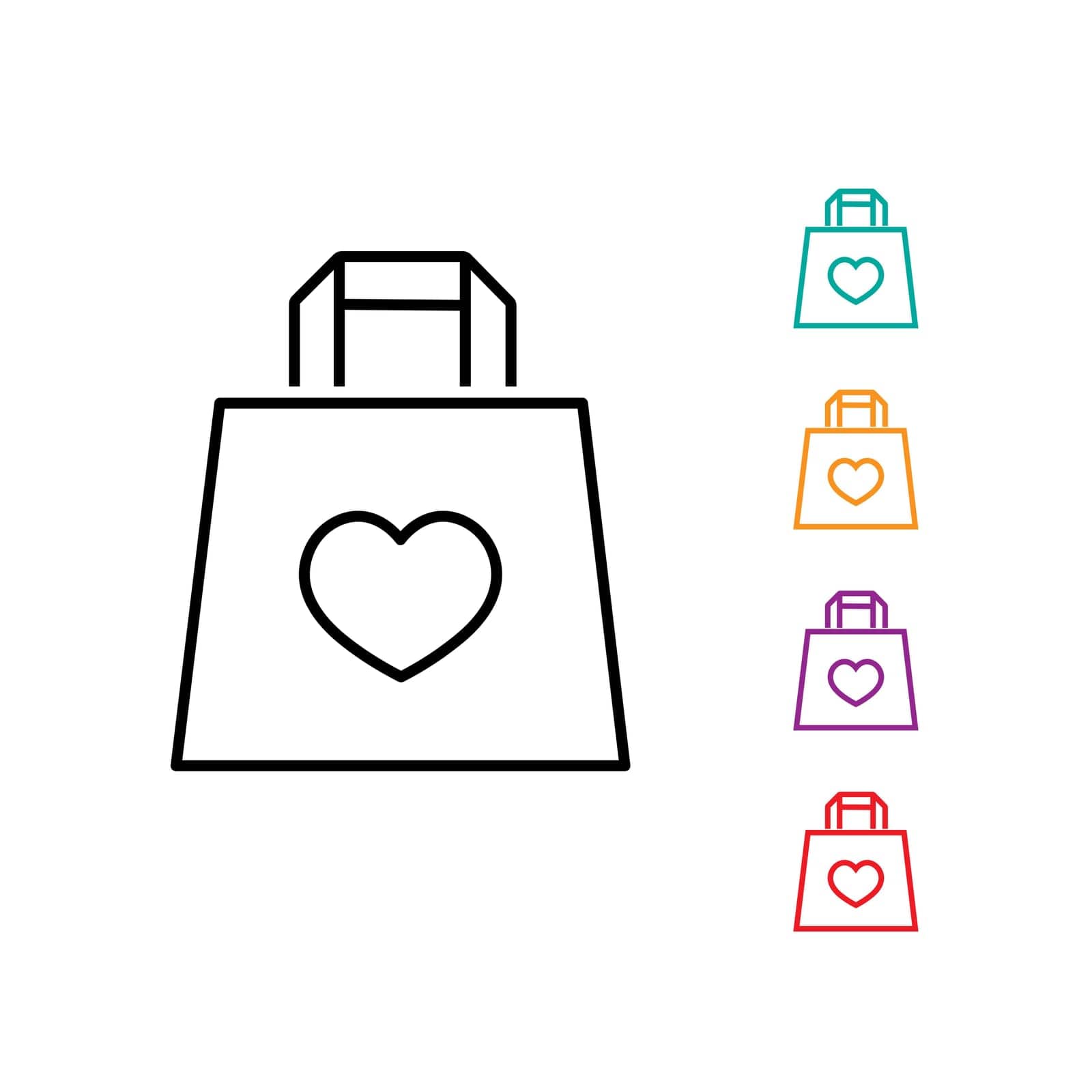 Black line Shopping bag with heart icon isolated on white background. 8 March. International Happy Women Day. Set icons colorful. Vector Illustration by Olgaufu