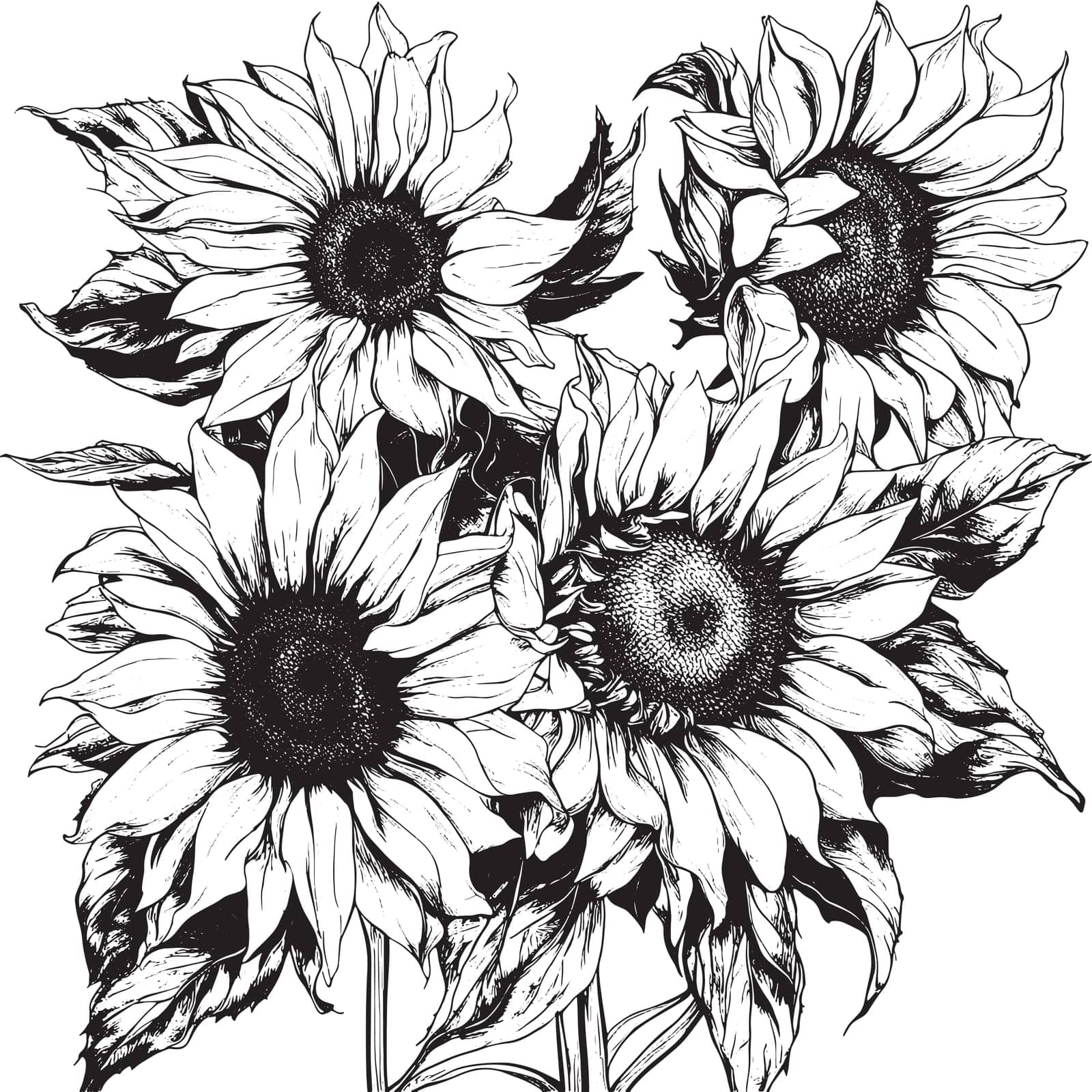 Sketch sunflower flower, botanical painting, floral design