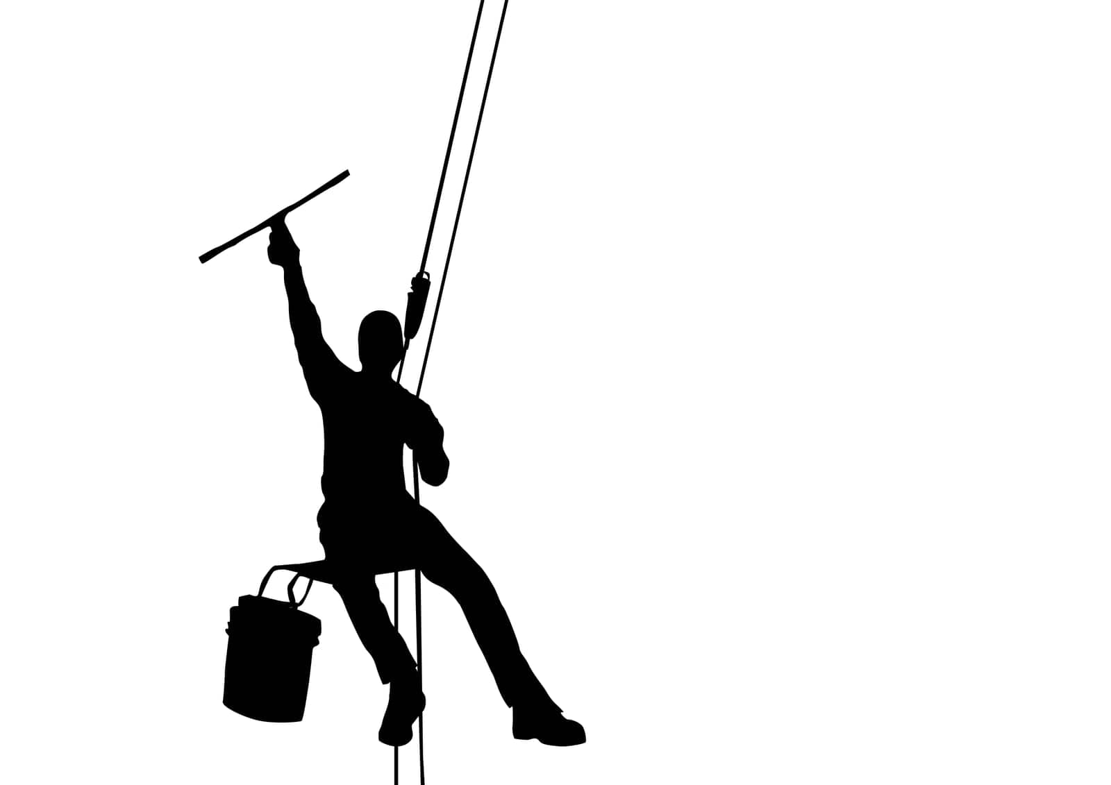 Window washer silhouette, vector illustration over white
