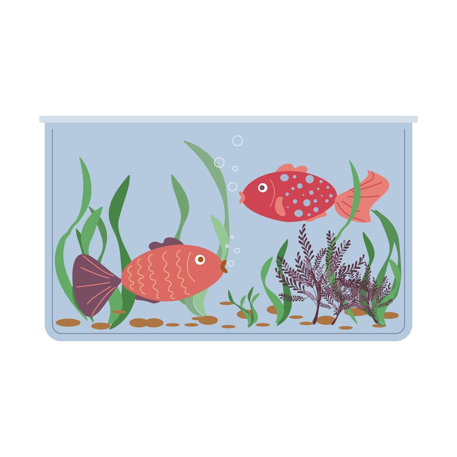 Painted pets - aquarium fish rectangular aquarium. Design banner, poster, pet store and pet supplies. Vector flat illustration.