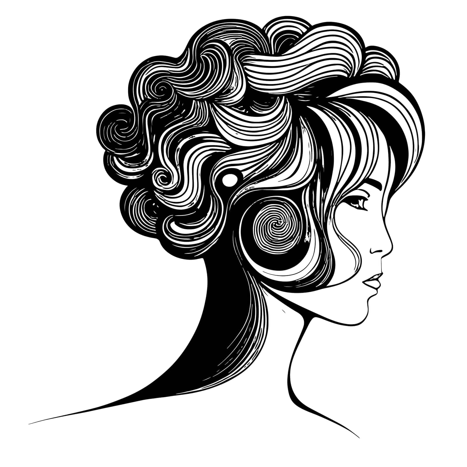 Sketch of Female profile silhouette. Art hairstyle black and white design. by EkaterinaPereslavtseva