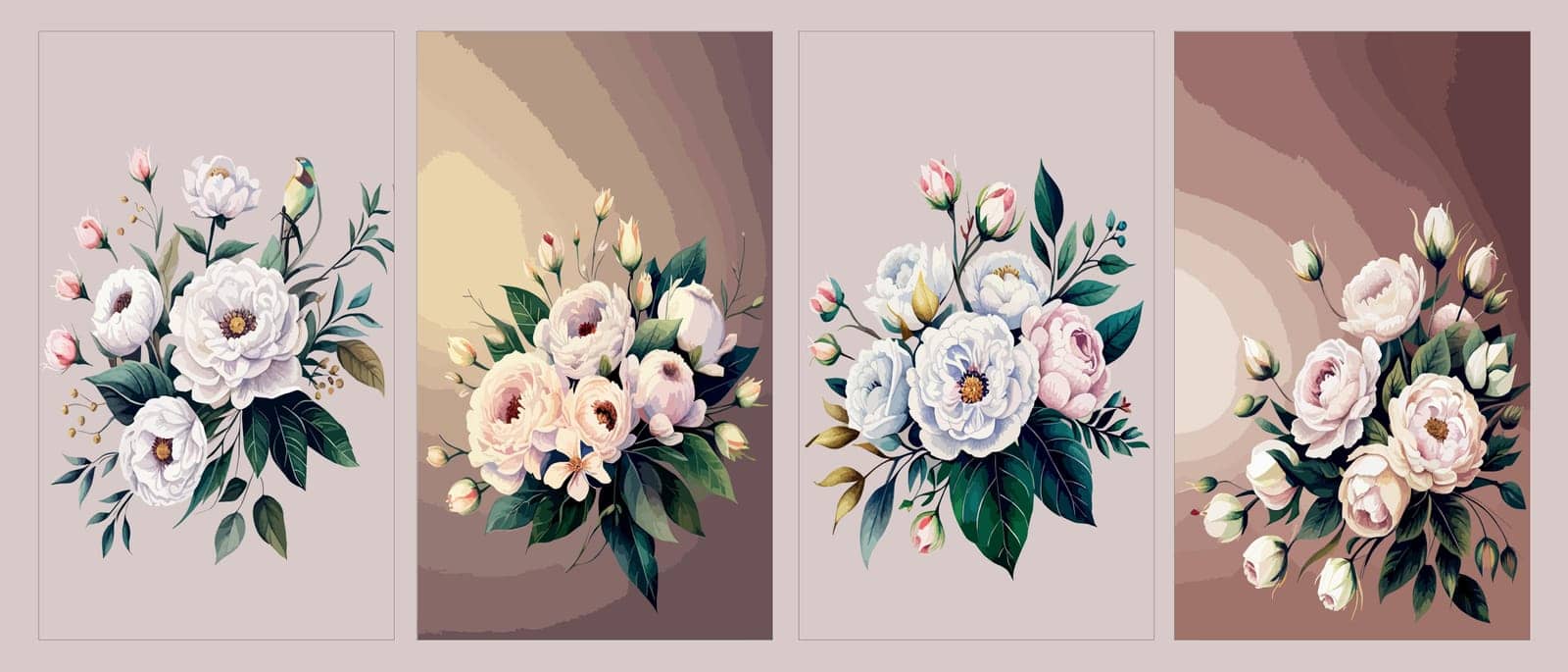 Banner set floral pattern with peonies on light background, watercolor. by EkaterinaPereslavtseva